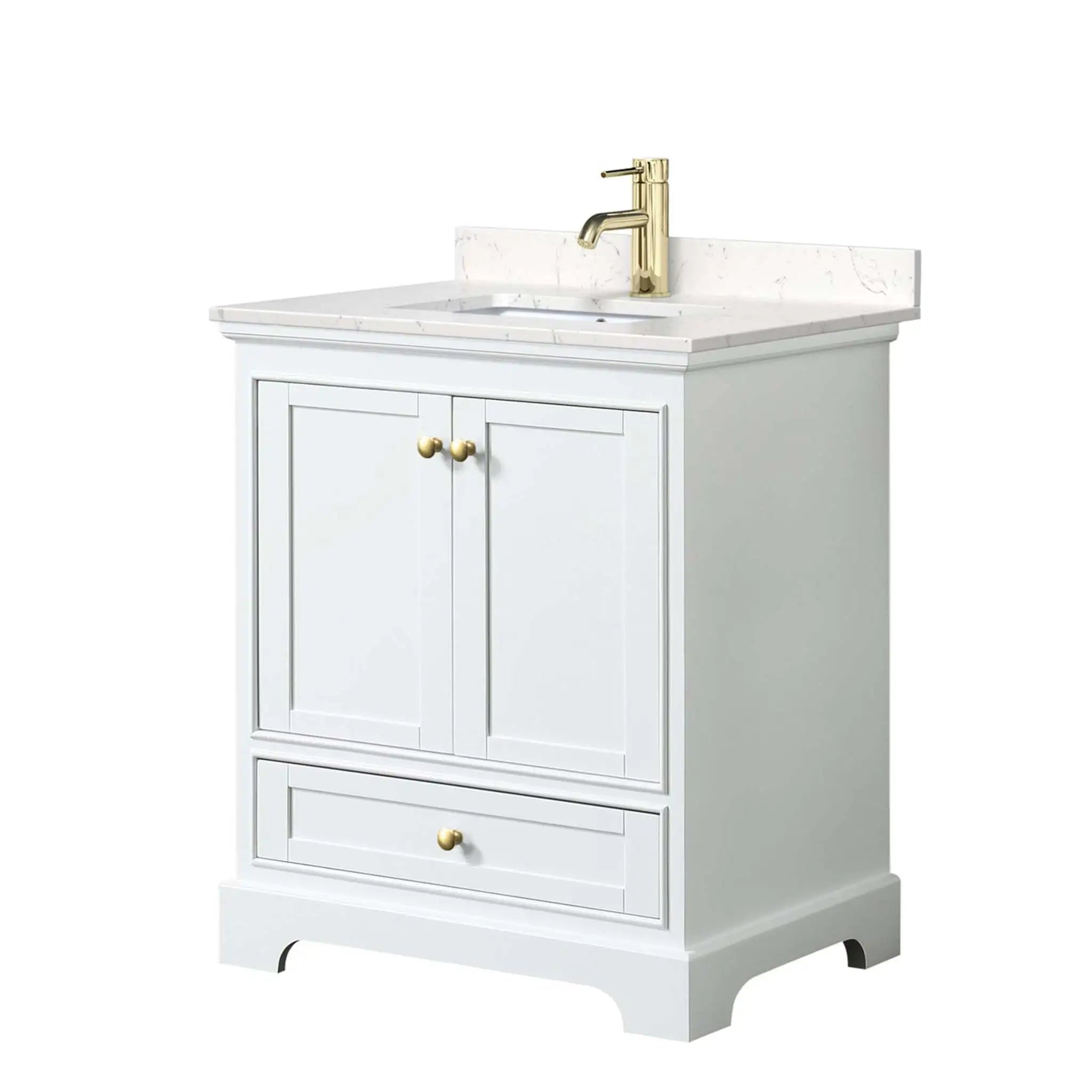 30" Deborah Single Bathroom Vanity in White with Brushed Gold Trim by Wyndham