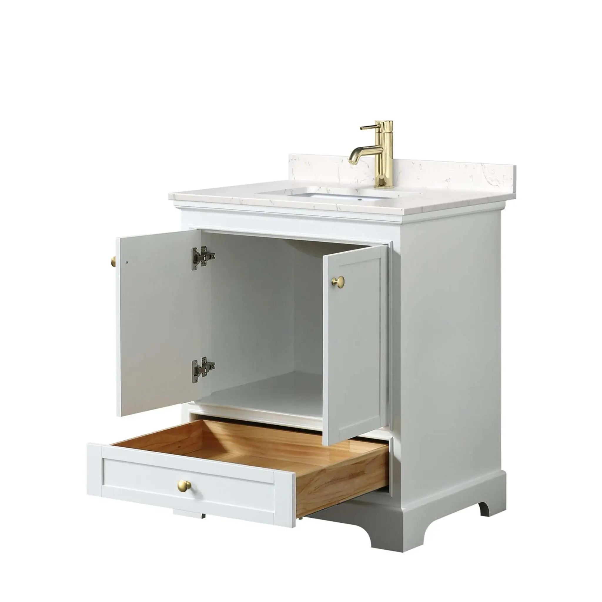 30" Deborah Single Bathroom Vanity in White with Brushed Gold Trim by Wyndham