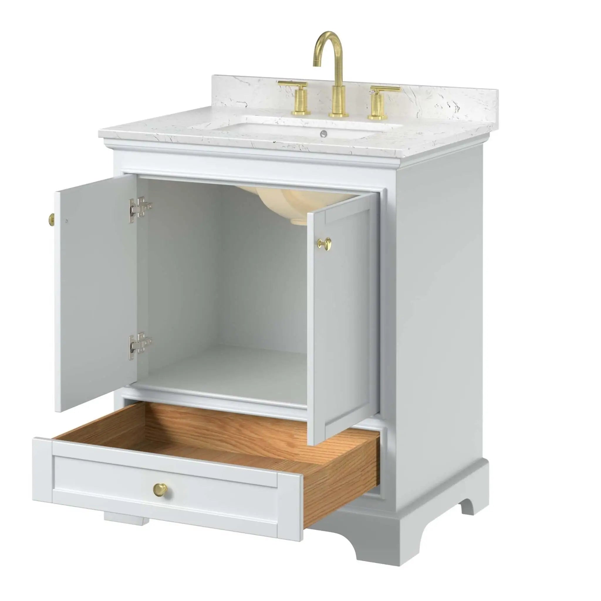 30" Deborah Single Bathroom Vanity in White with Brushed Gold Trim by Wyndham