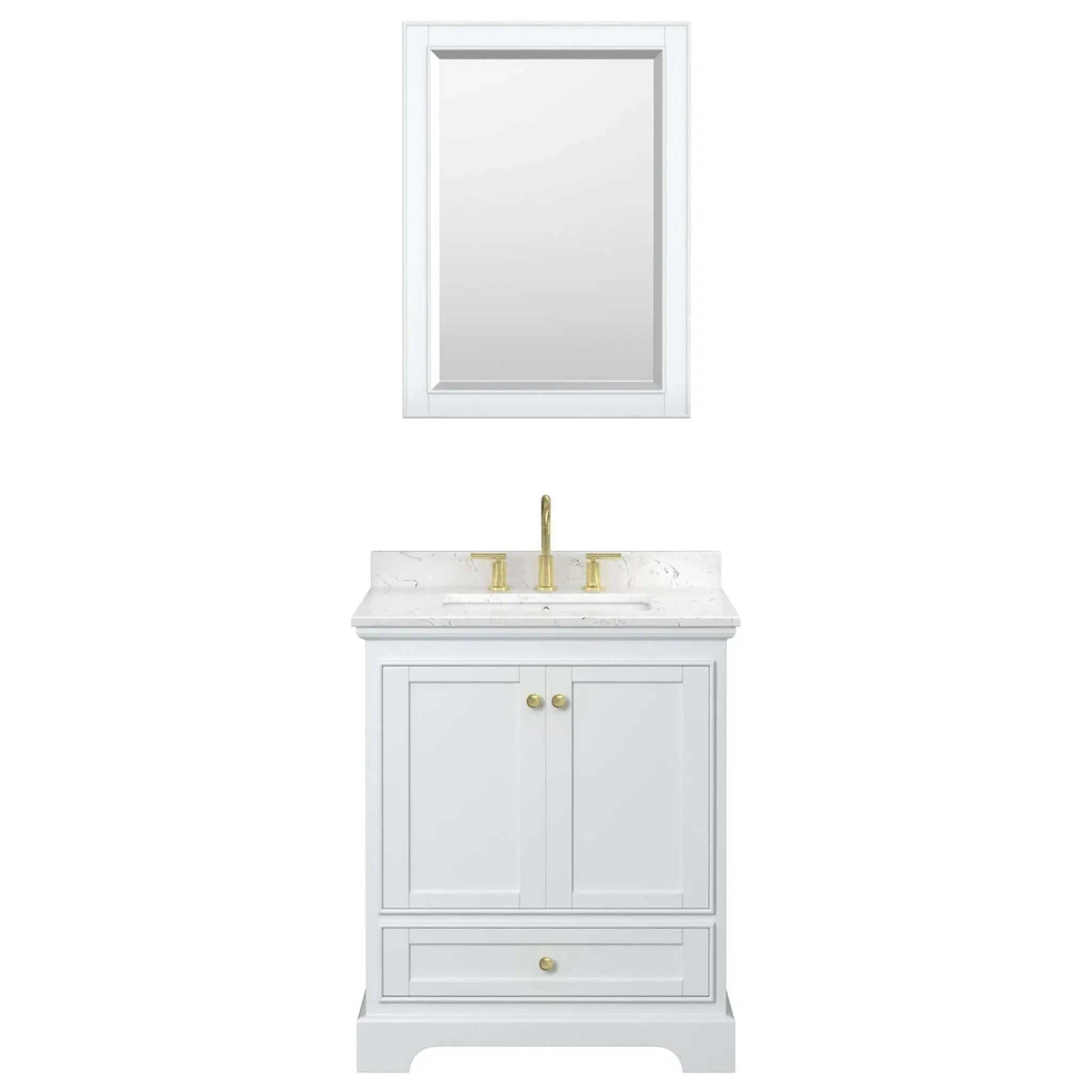 30" Deborah Single Bathroom Vanity in White with Brushed Gold Trim & Medicine Cabinet by Wyndham