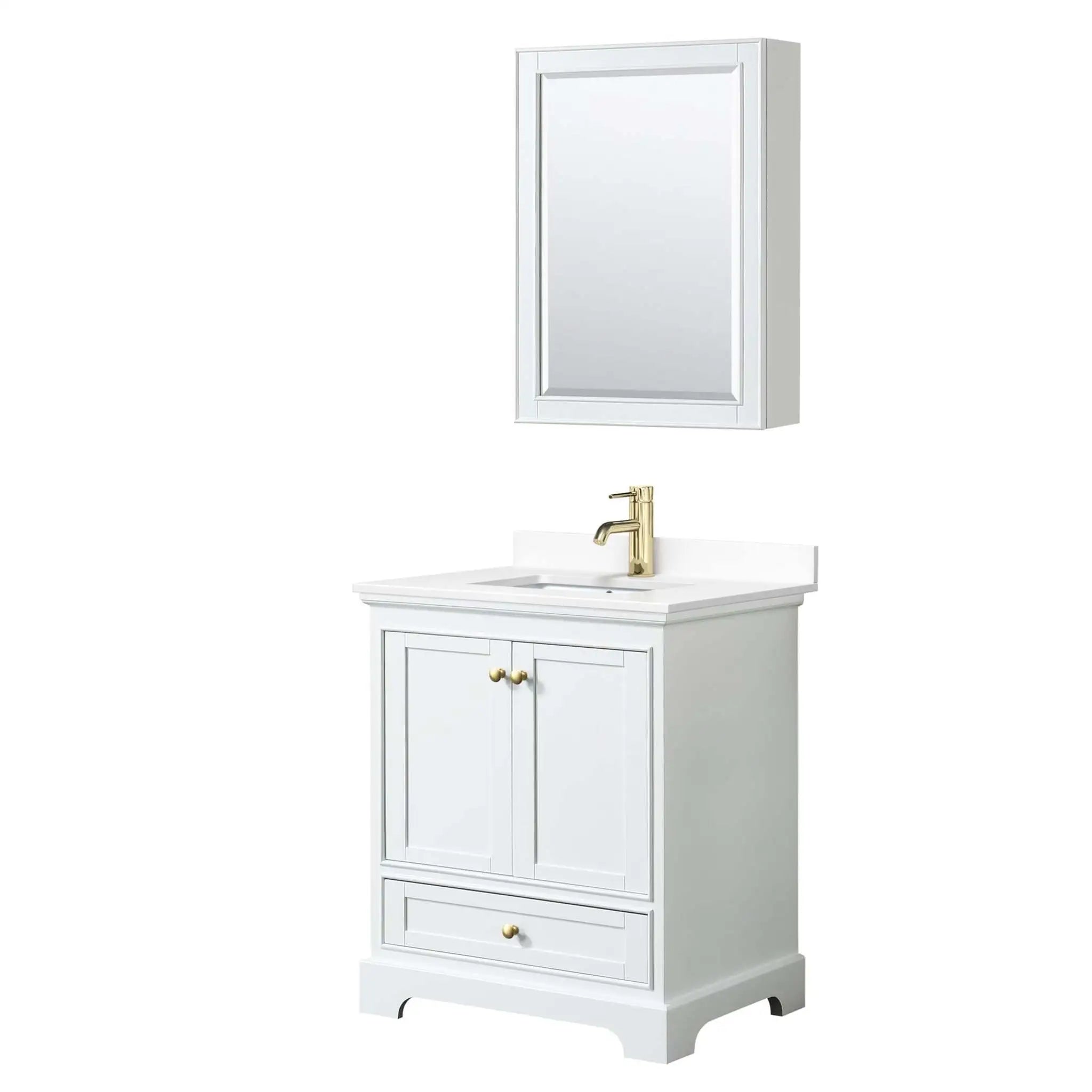 30" Deborah Single Bathroom Vanity in White with Brushed Gold Trim & Medicine Cabinet by Wyndham