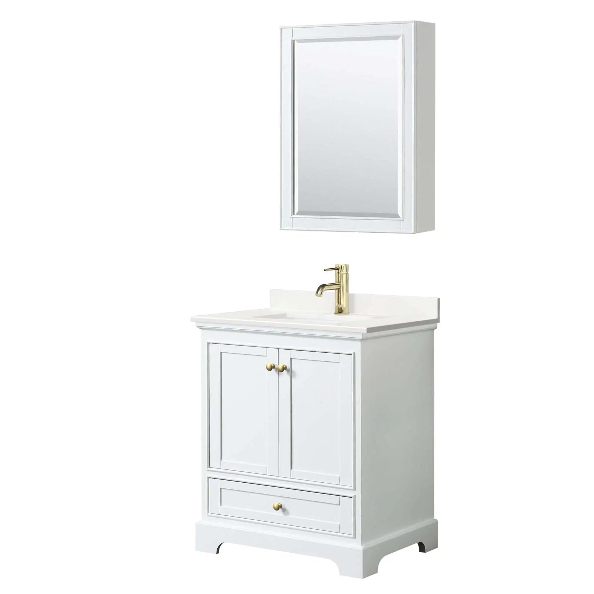 30" Deborah Single Bathroom Vanity in White with Brushed Gold Trim & Medicine Cabinet by Wyndham