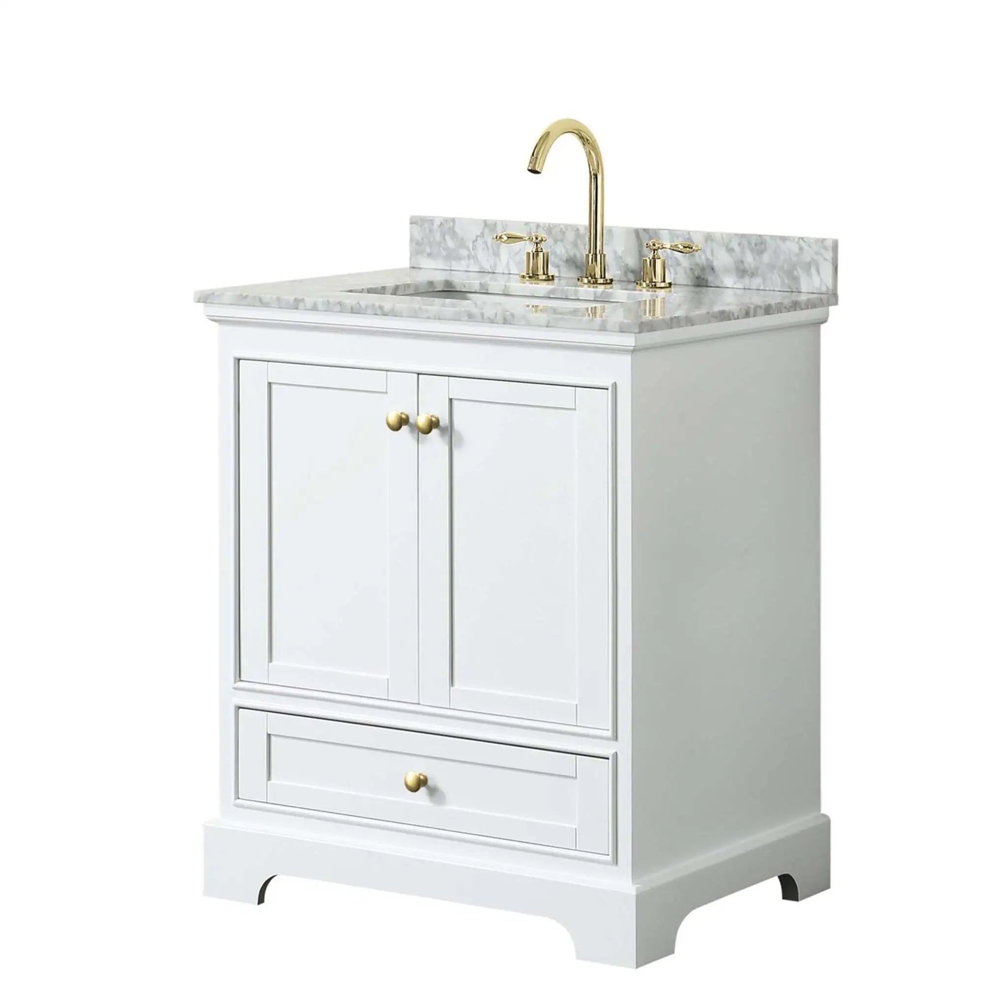 30" Deborah Single Bathroom Vanity in White with Brushed Gold Trim by Wyndham