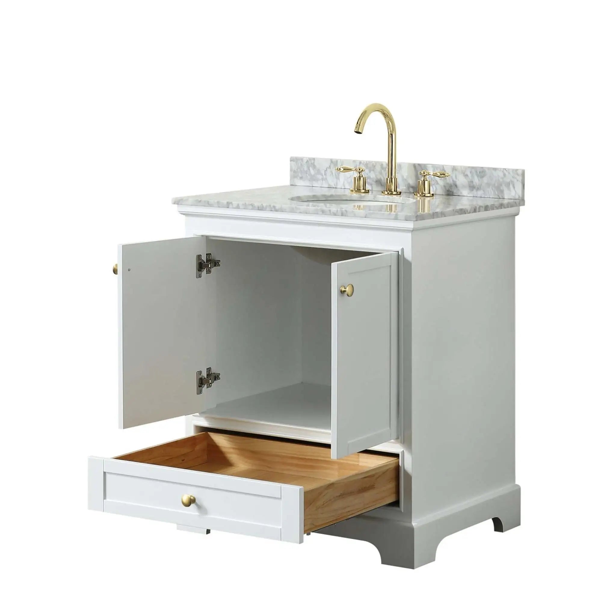 30" Deborah Single Bathroom Vanity in White with Brushed Gold Trim by Wyndham