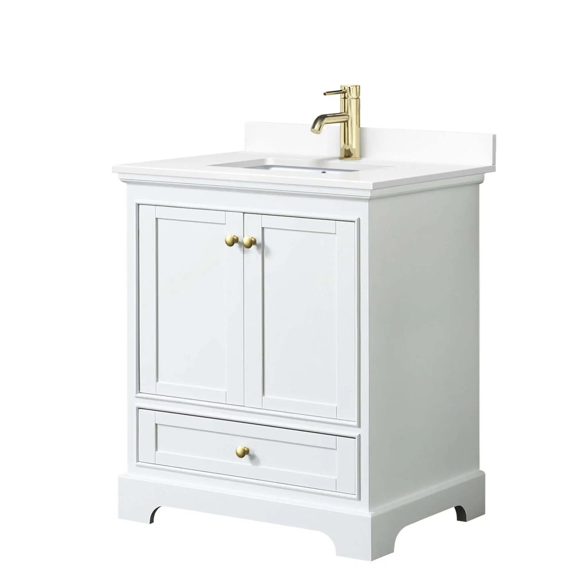 30" Deborah Single Bathroom Vanity in White with Brushed Gold Trim by Wyndham