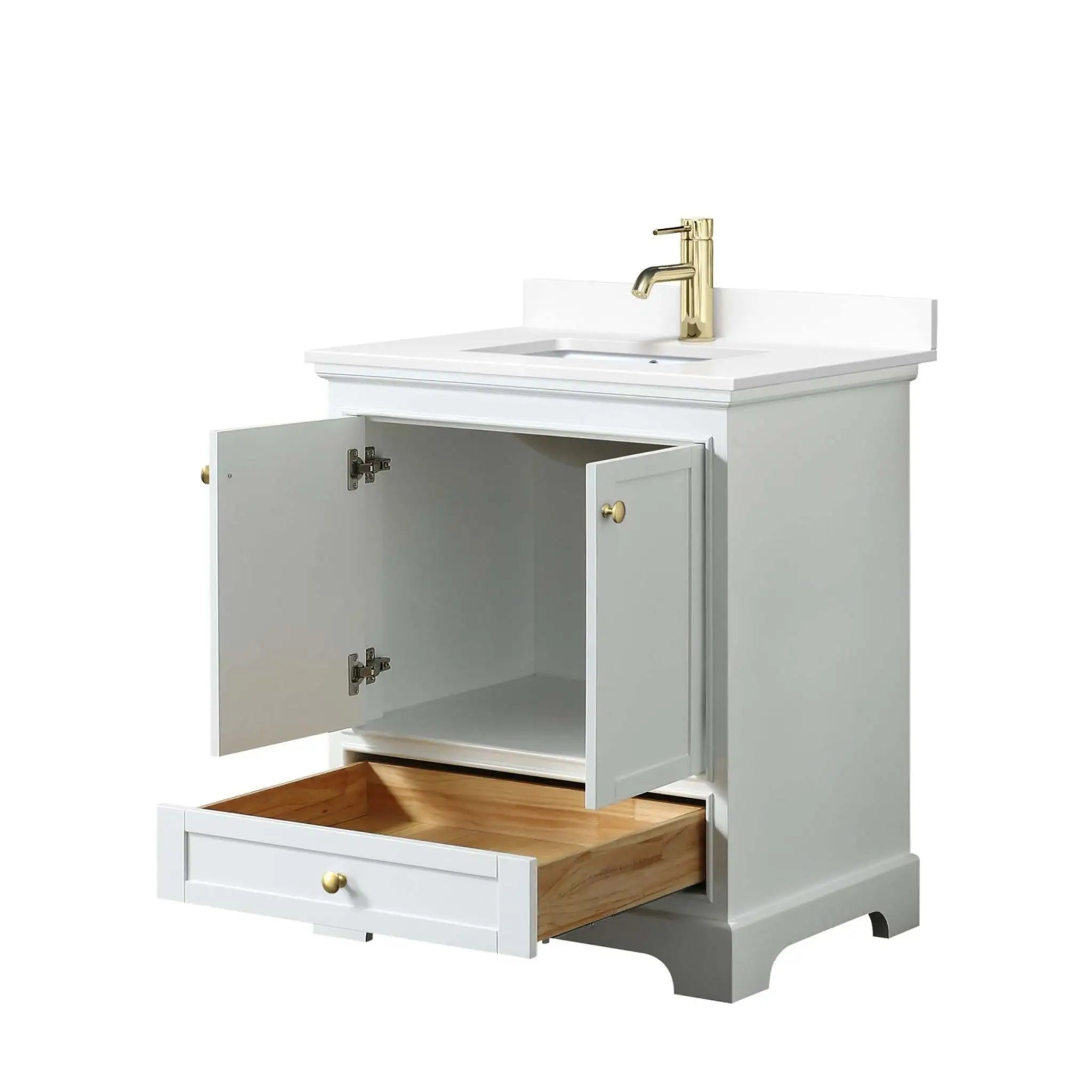 30" Deborah Single Bathroom Vanity in White with Brushed Gold Trim by Wyndham