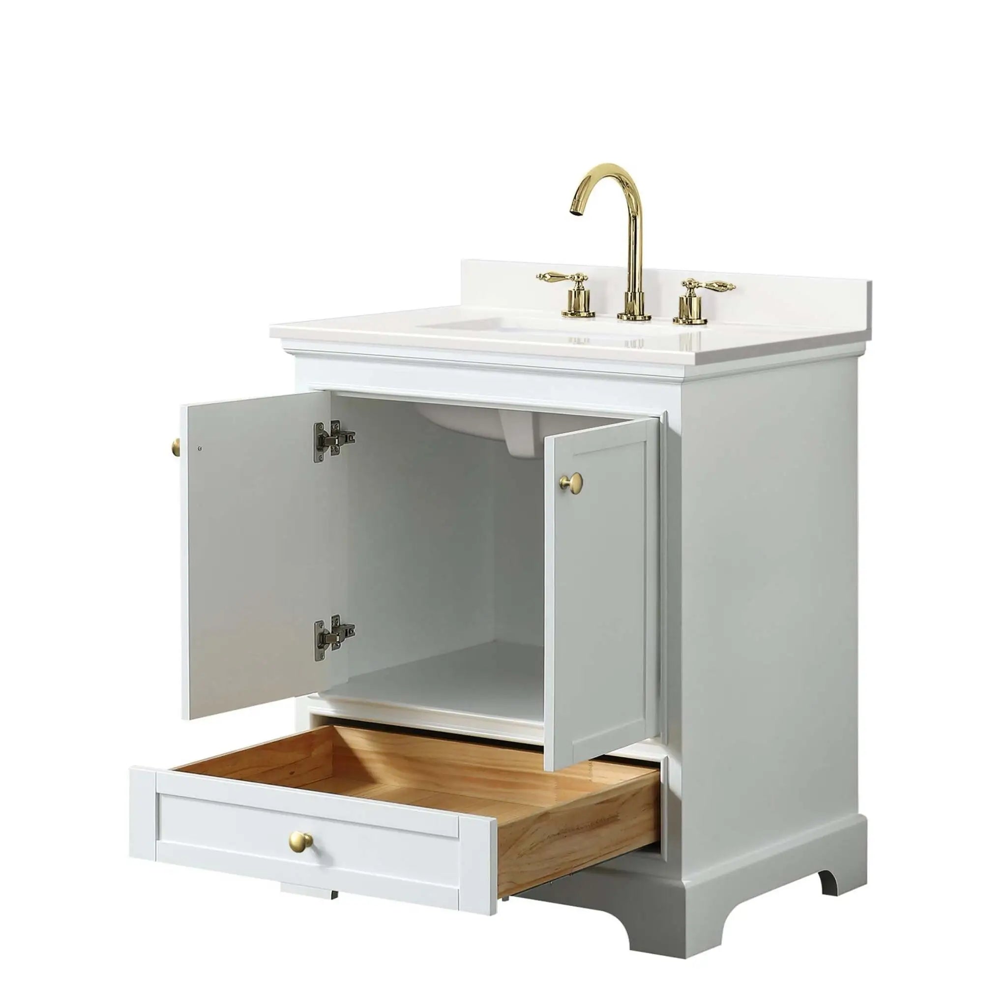 30" Deborah Single Bathroom Vanity in White with Brushed Gold Trim by Wyndham