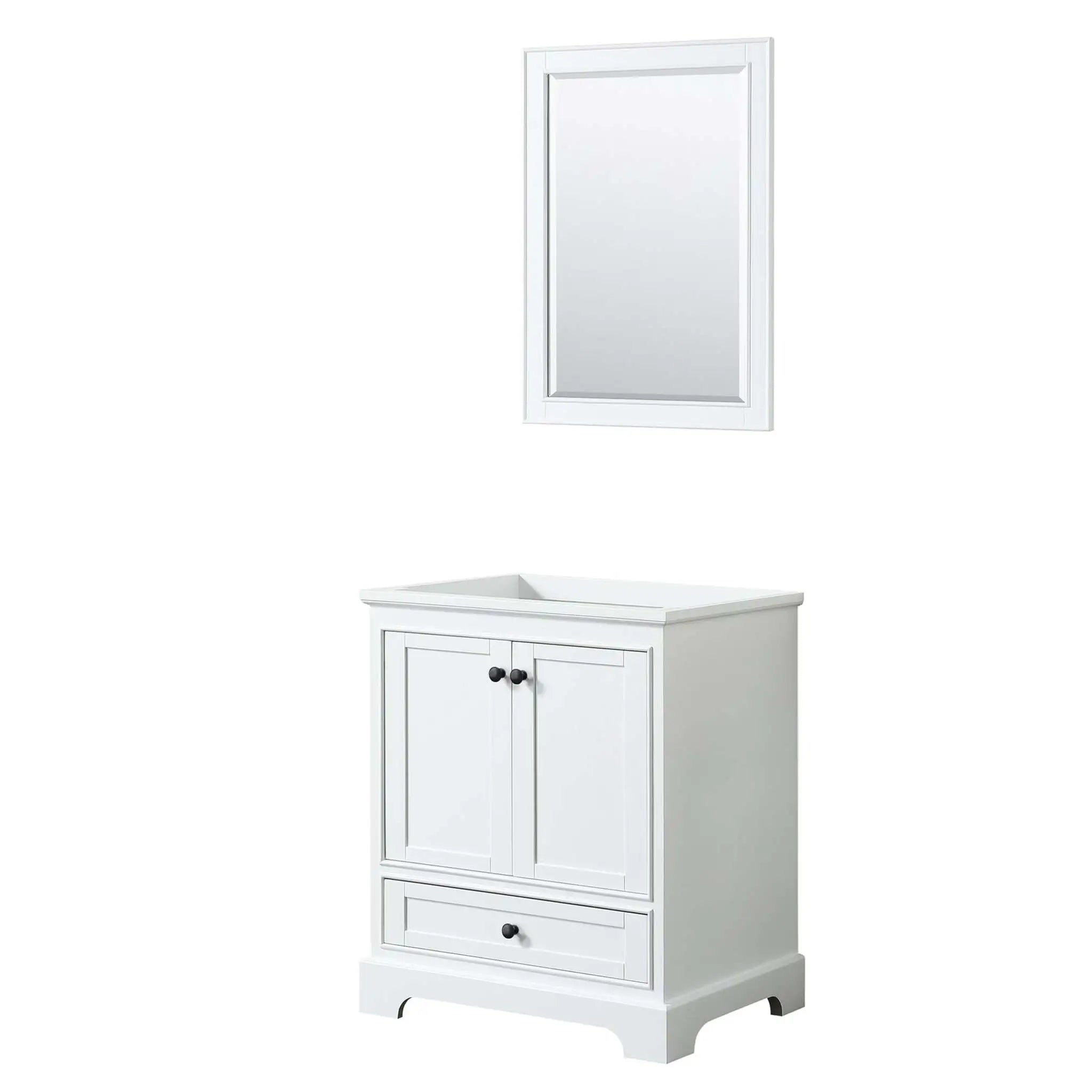 30" Deborah Single Bathroom Vanity in White with Matte Black Trim & 24" Mirror by Wyndham