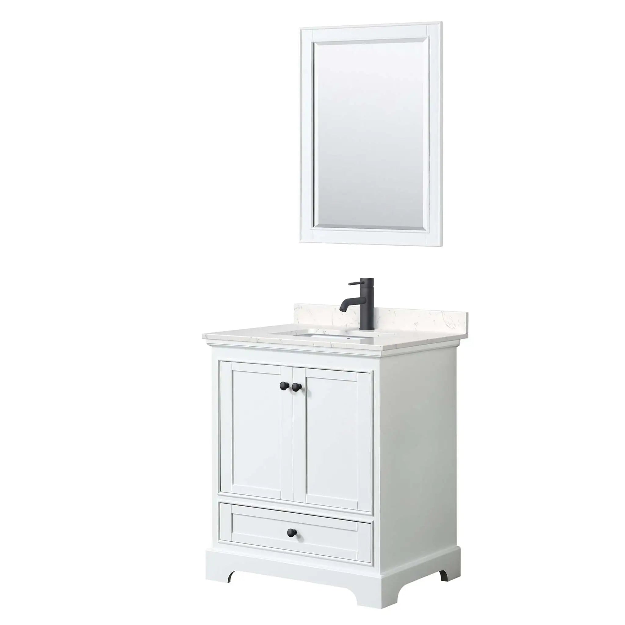 30" Deborah Single Bathroom Vanity in White with Matte Black Trim & 24" Mirror by Wyndham