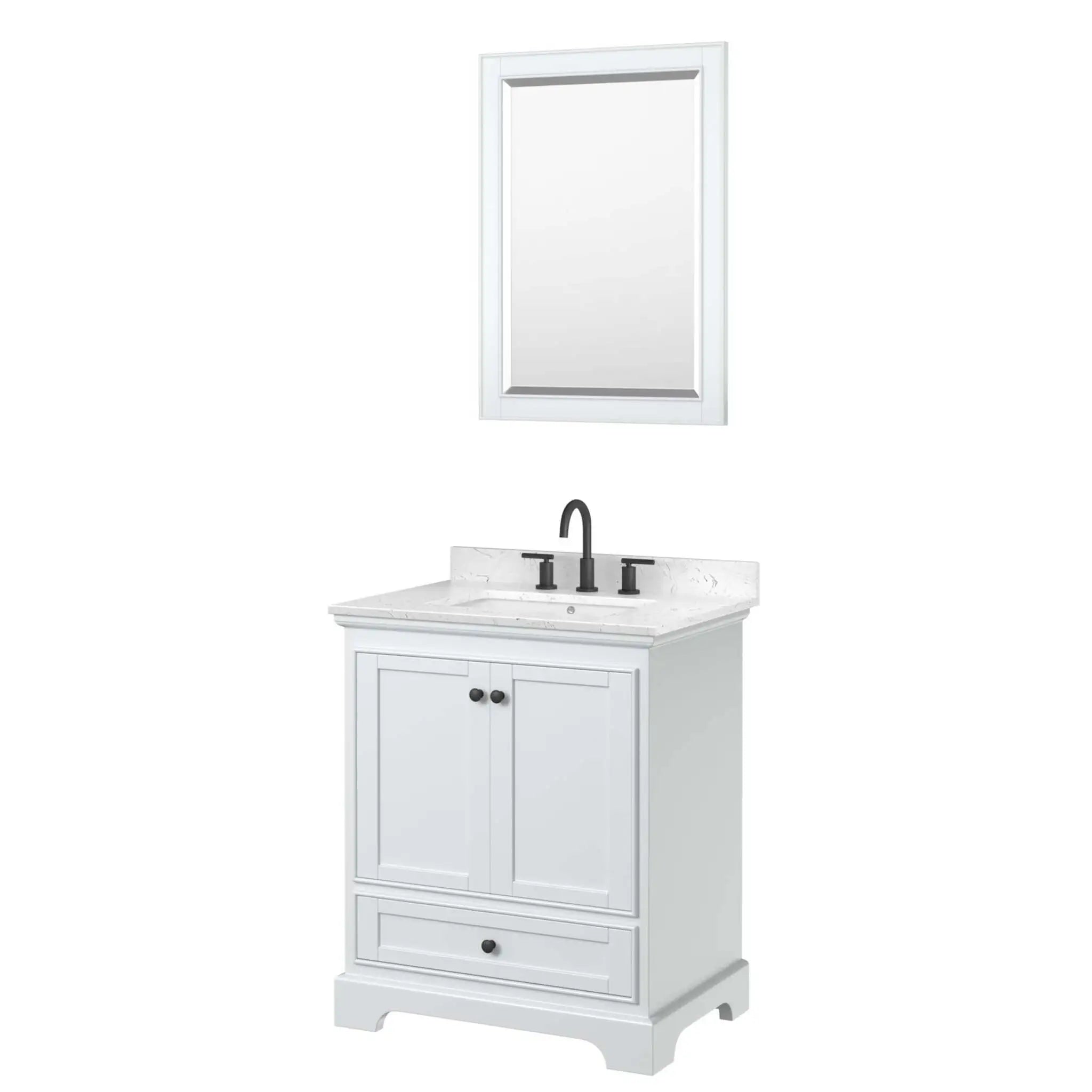 30" Deborah Single Bathroom Vanity in White with Matte Black Trim & 24" Mirror by Wyndham