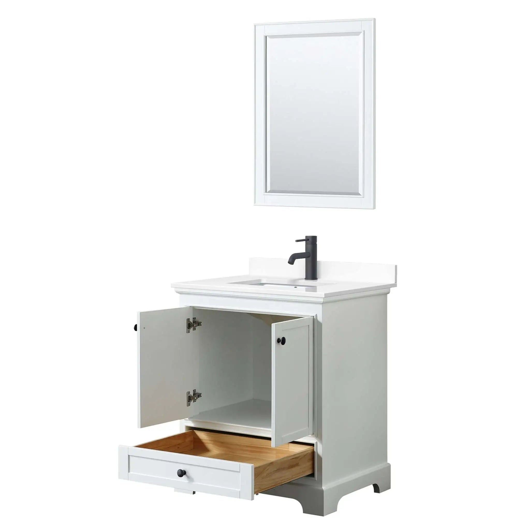 30" Deborah Single Bathroom Vanity in White with Matte Black Trim & 24" Mirror by Wyndham