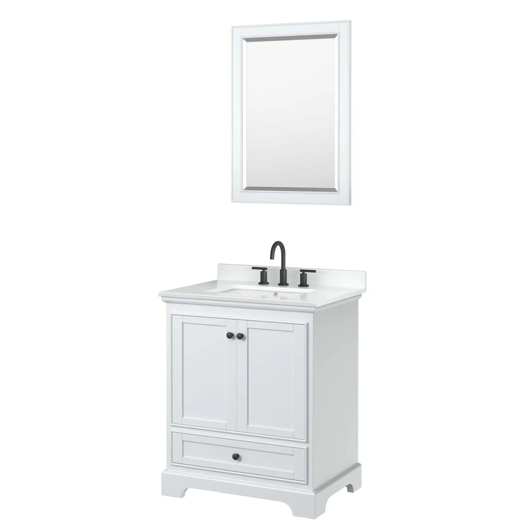 30" Deborah Single Bathroom Vanity in White with Matte Black Trim & 24" Mirror by Wyndham