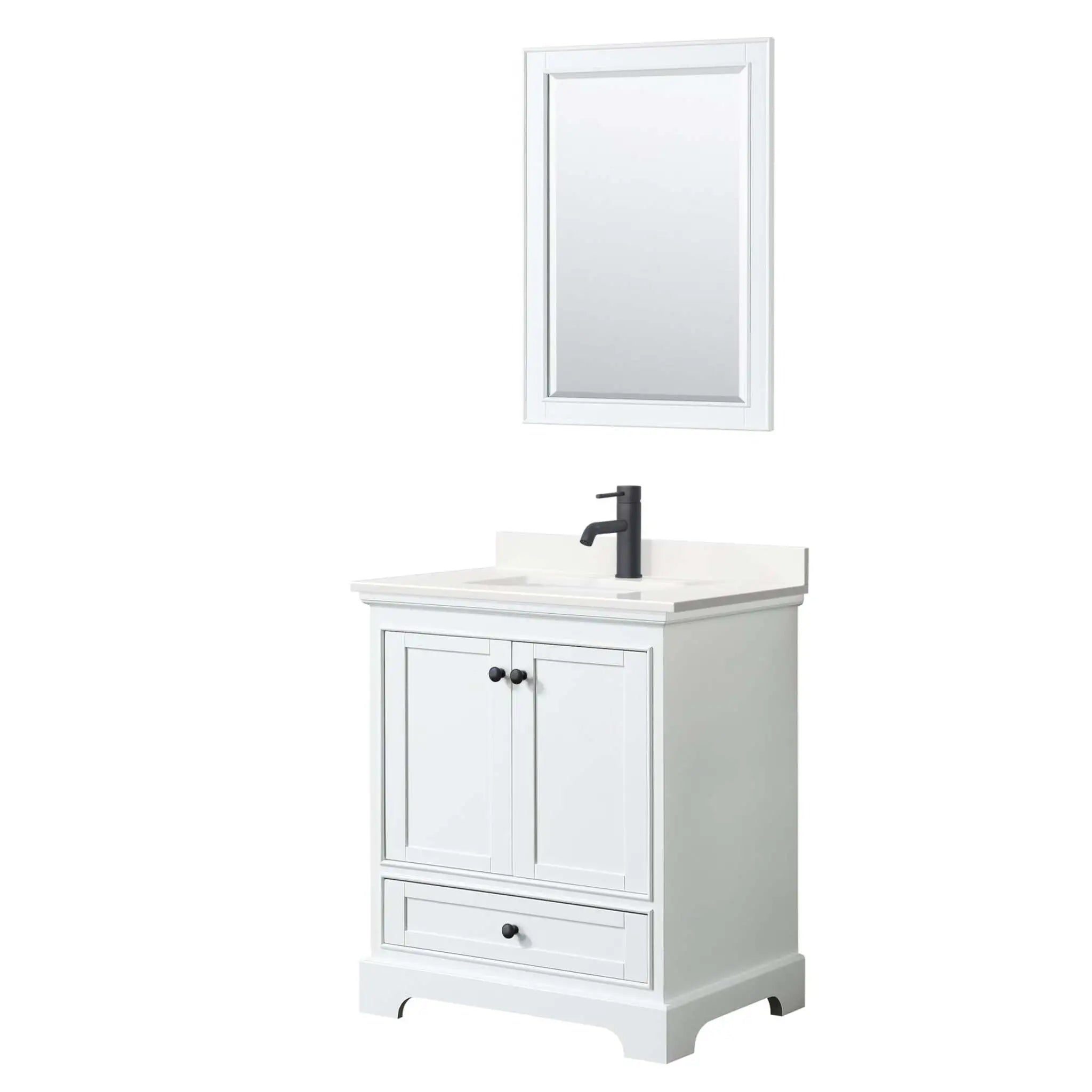 30" Deborah Single Bathroom Vanity in White with Matte Black Trim & 24" Mirror by Wyndham