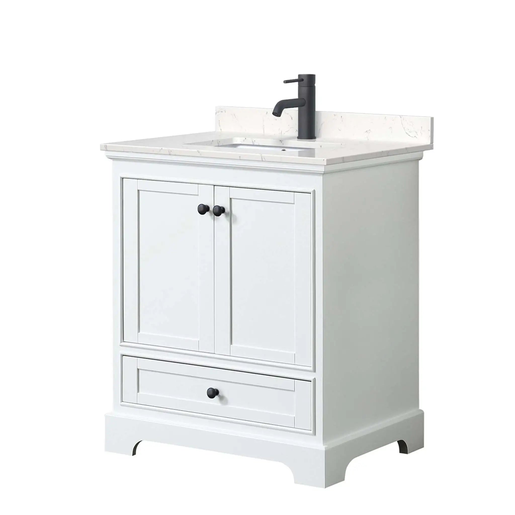 30" Deborah Single Bathroom Vanity in White with Matte Black Trim by Wyndham