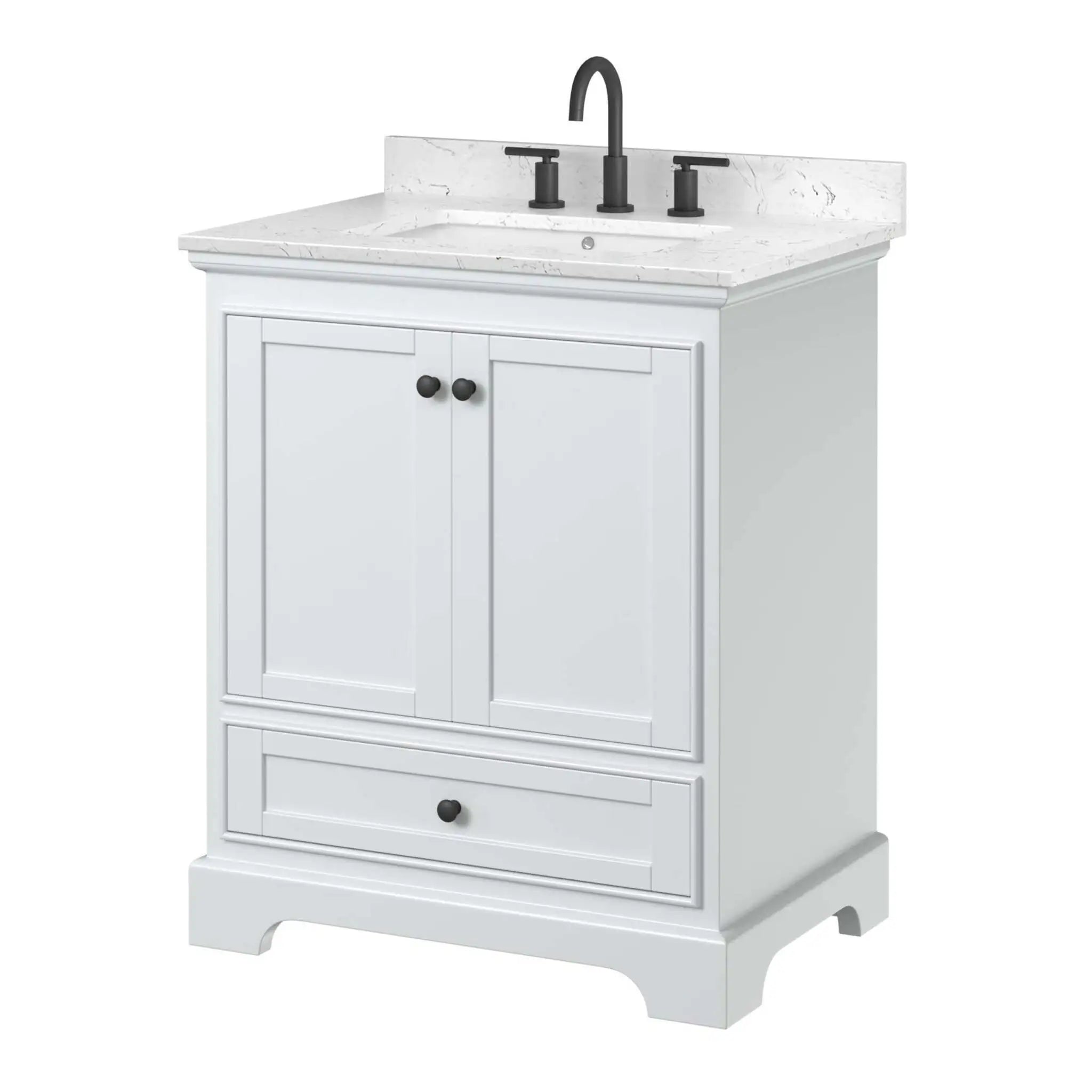 30" Deborah Single Bathroom Vanity in White with Matte Black Trim by Wyndham