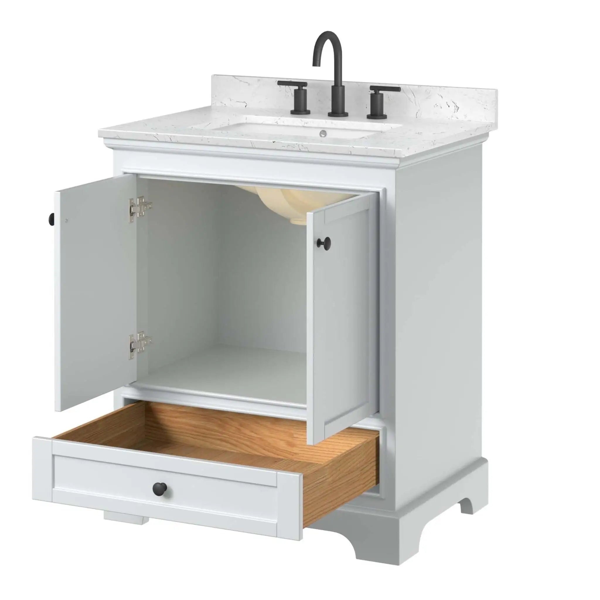 30" Deborah Single Bathroom Vanity in White with Matte Black Trim by Wyndham
