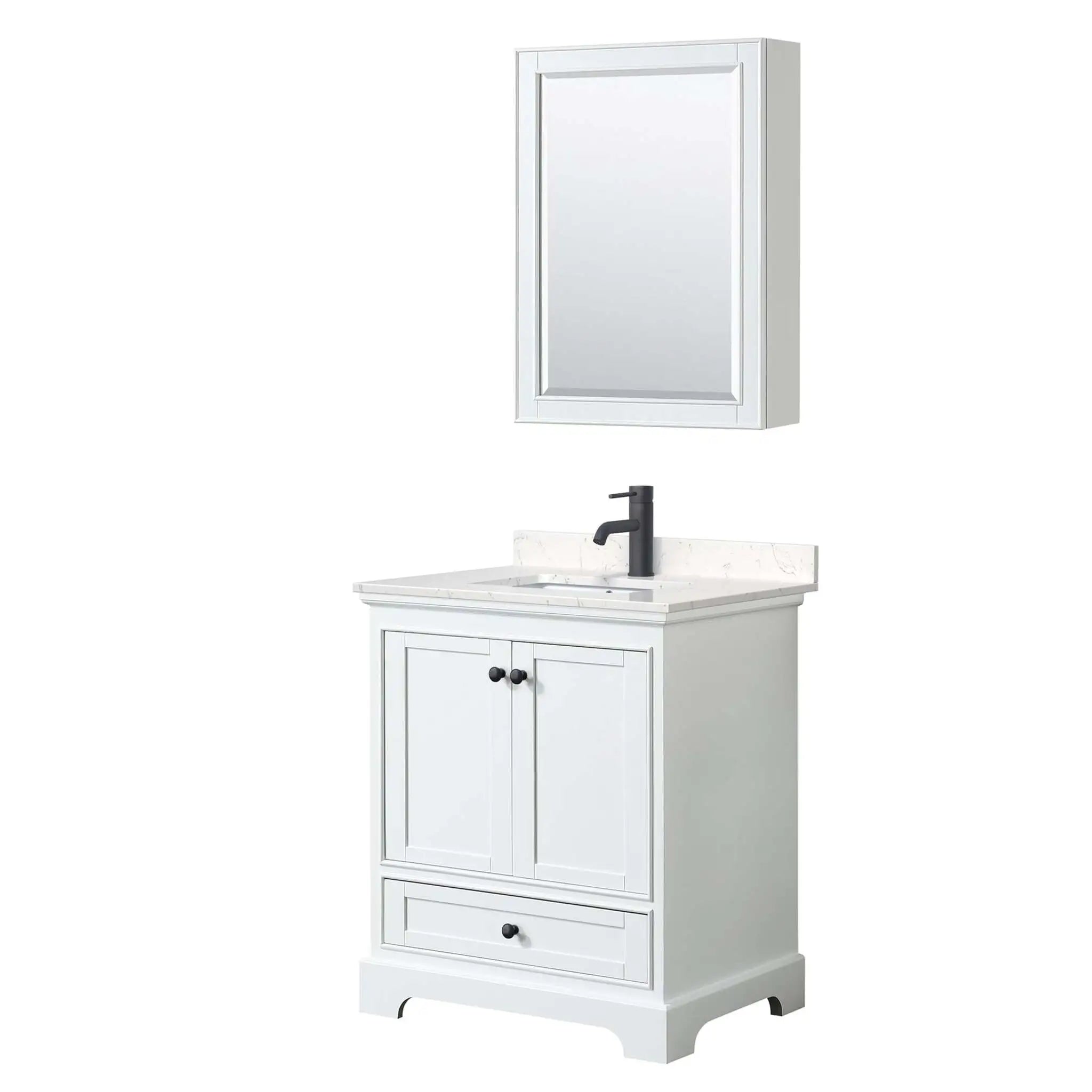 30" Deborah Single Bathroom Vanity in White with Matte Black Trim & Medicine Cabinet by Wyndham