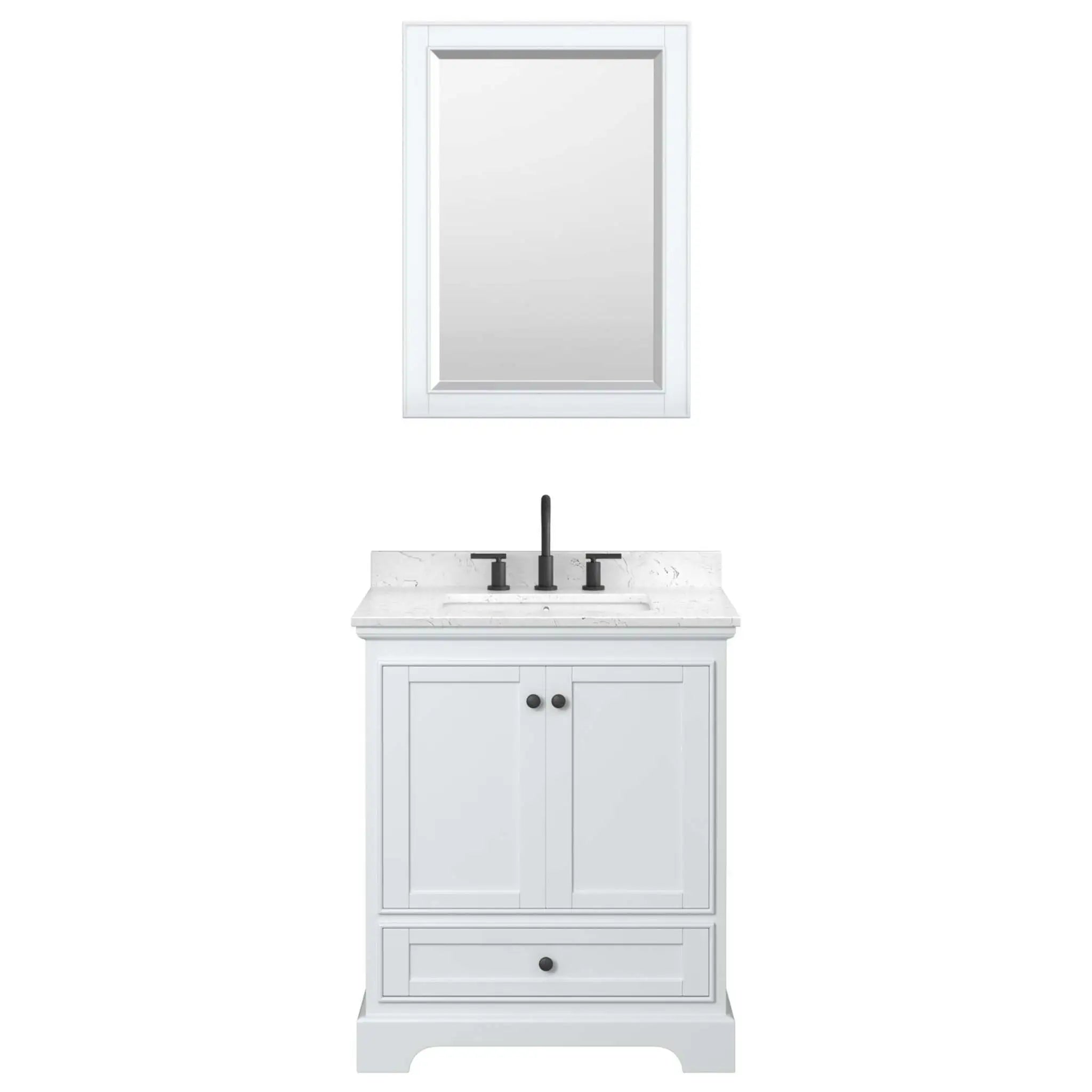 30" Deborah Single Bathroom Vanity in White with Matte Black Trim & Medicine Cabinet by Wyndham