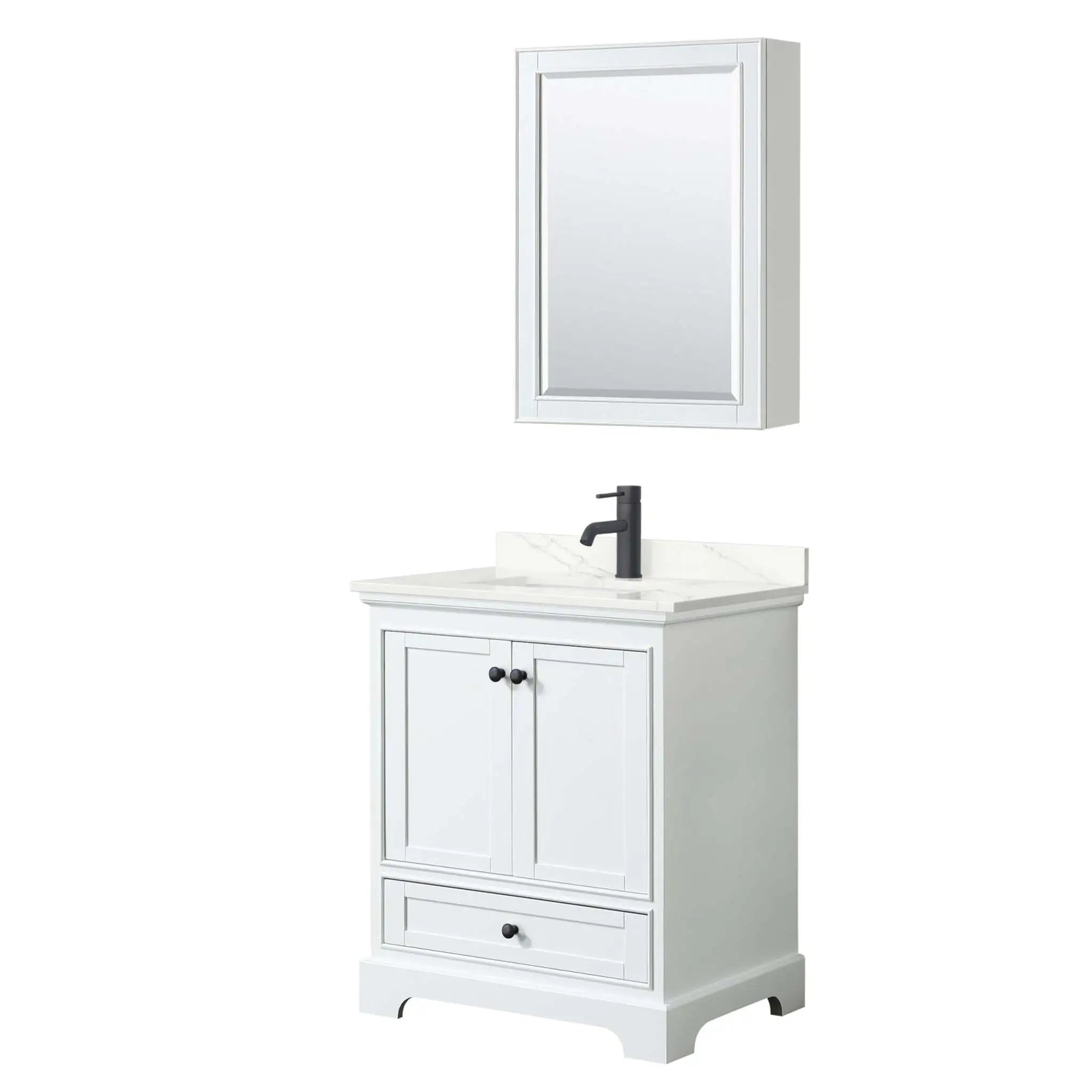 30" Deborah Single Bathroom Vanity in White with Matte Black Trim & Medicine Cabinet by Wyndham