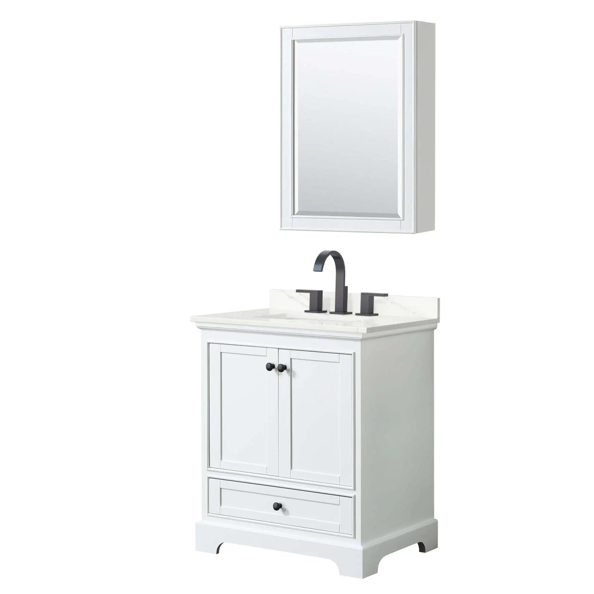 30" Deborah Single Bathroom Vanity in White with Matte Black Trim & Medicine Cabinet by Wyndham