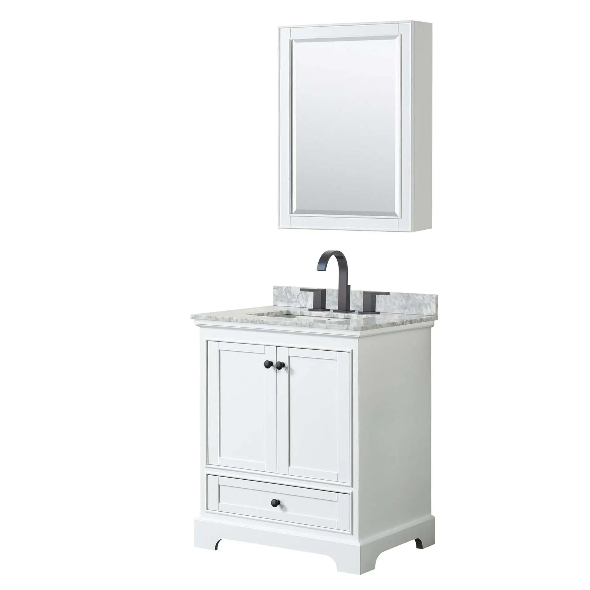 30" Deborah Single Bathroom Vanity in White with Matte Black Trim & Medicine Cabinet by Wyndham