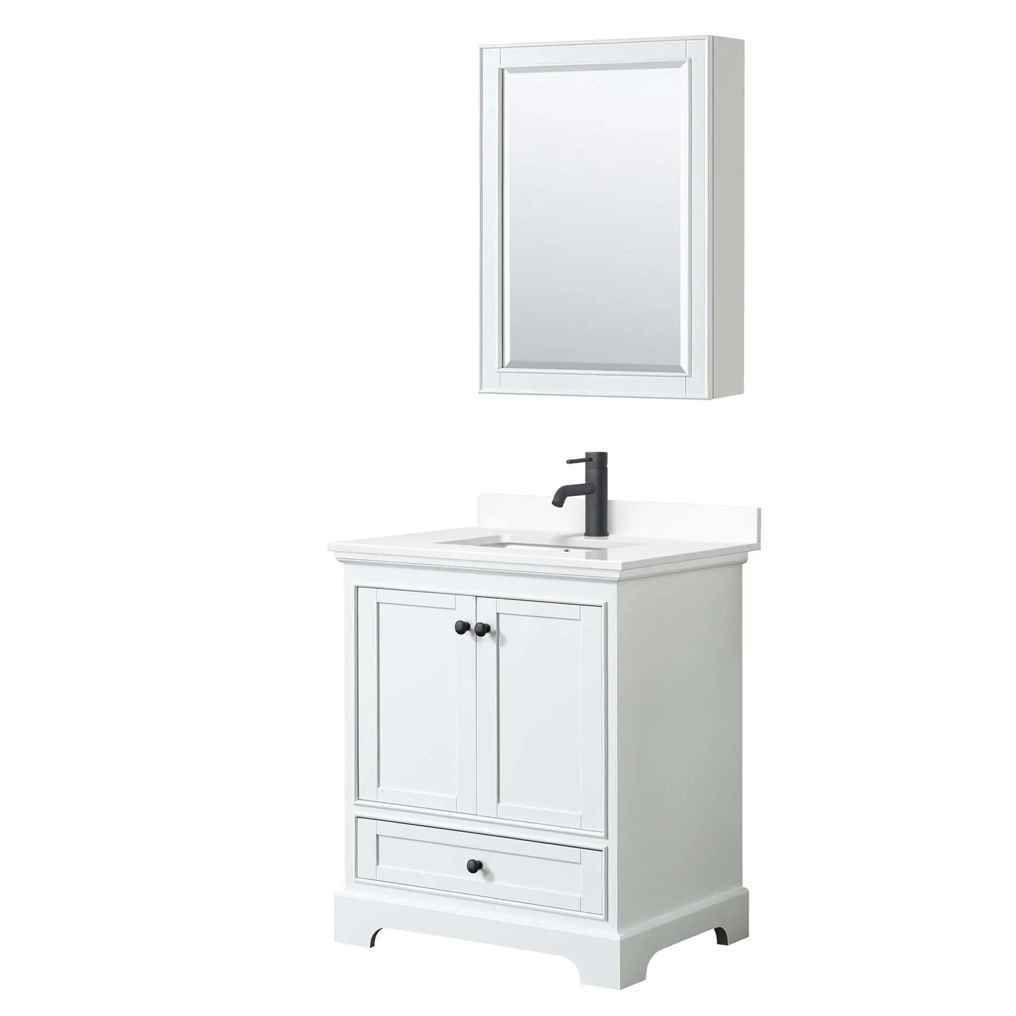 30" Deborah Single Bathroom Vanity in White with Matte Black Trim & Medicine Cabinet by Wyndham