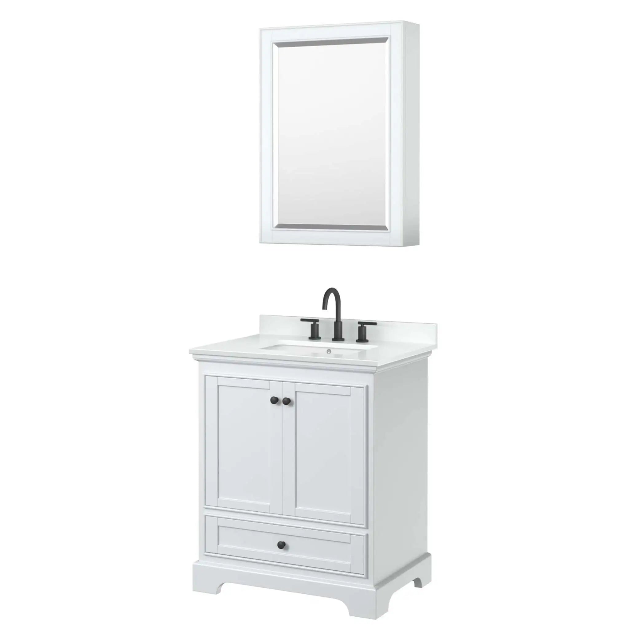 30" Deborah Single Bathroom Vanity in White with Matte Black Trim & Medicine Cabinet by Wyndham