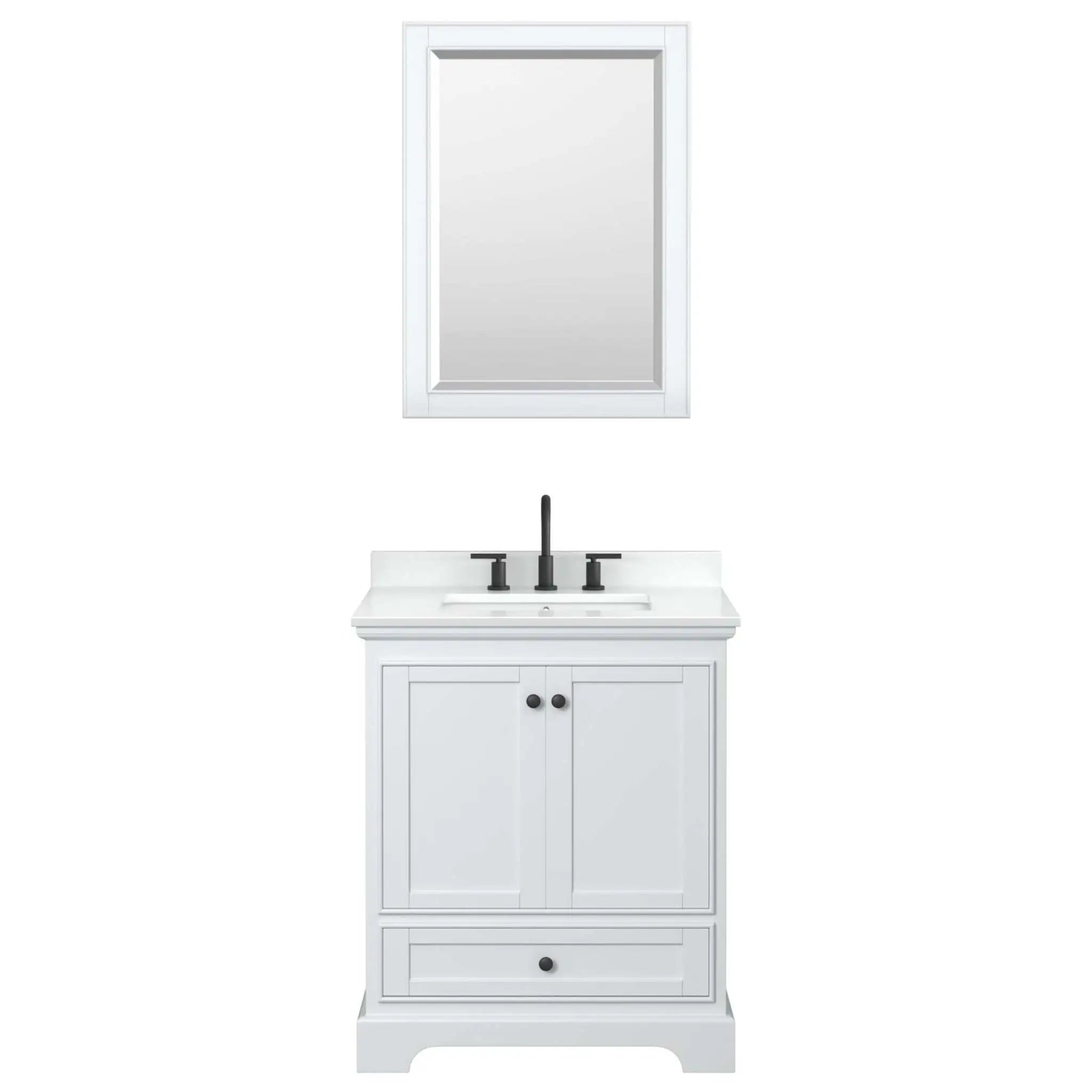 30" Deborah Single Bathroom Vanity in White with Matte Black Trim & Medicine Cabinet by Wyndham