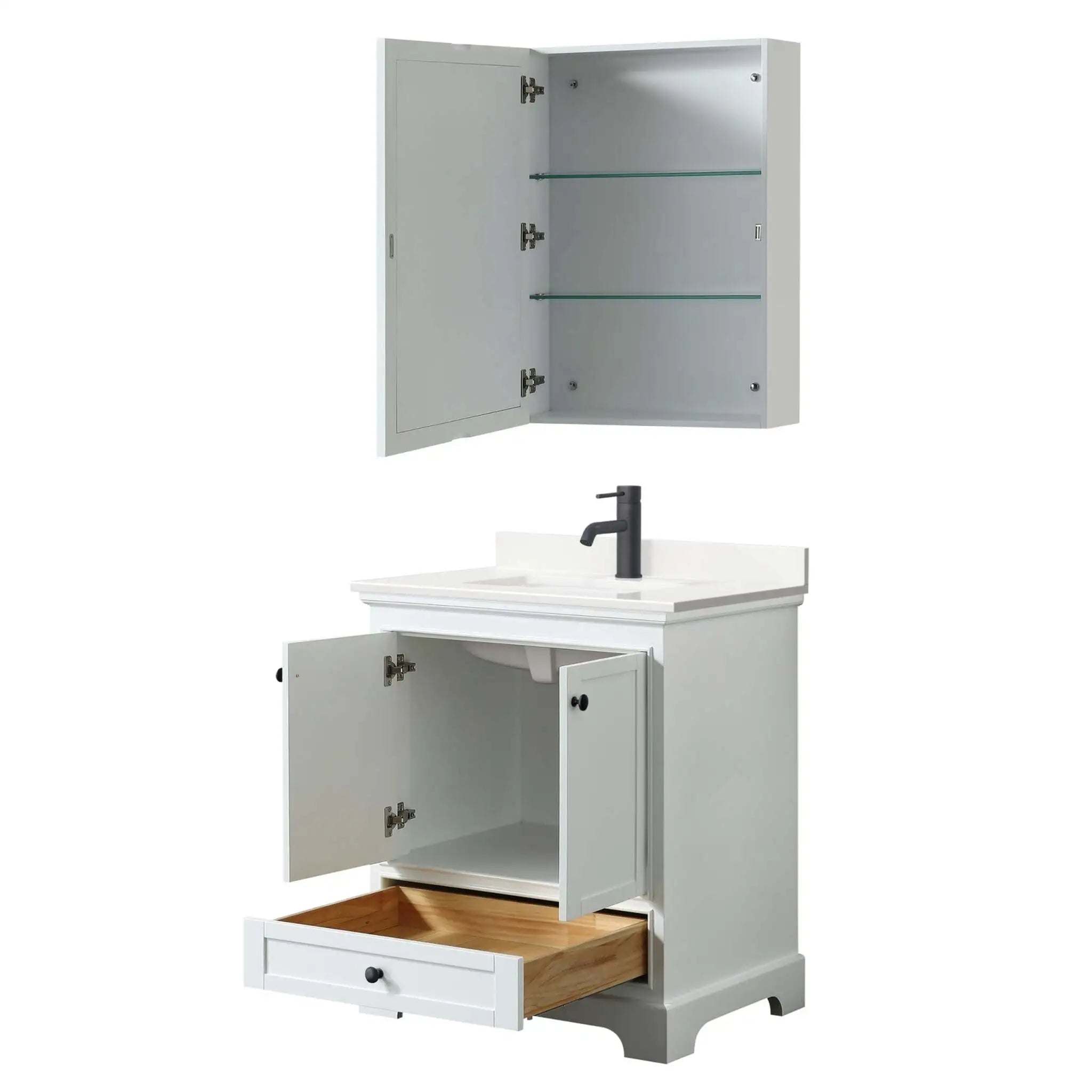 30" Deborah Single Bathroom Vanity in White with Matte Black Trim & Medicine Cabinet by Wyndham