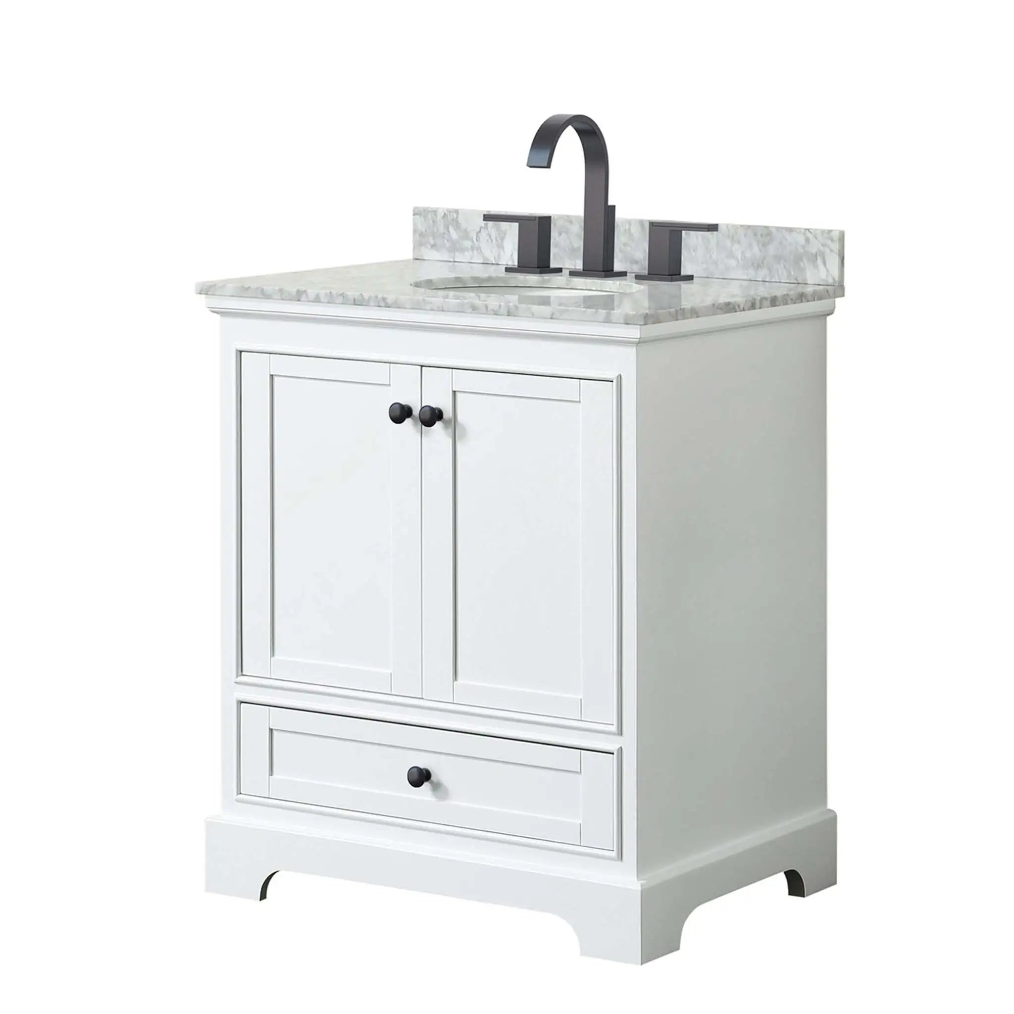 30" Deborah Single Bathroom Vanity in White with Matte Black Trim by Wyndham