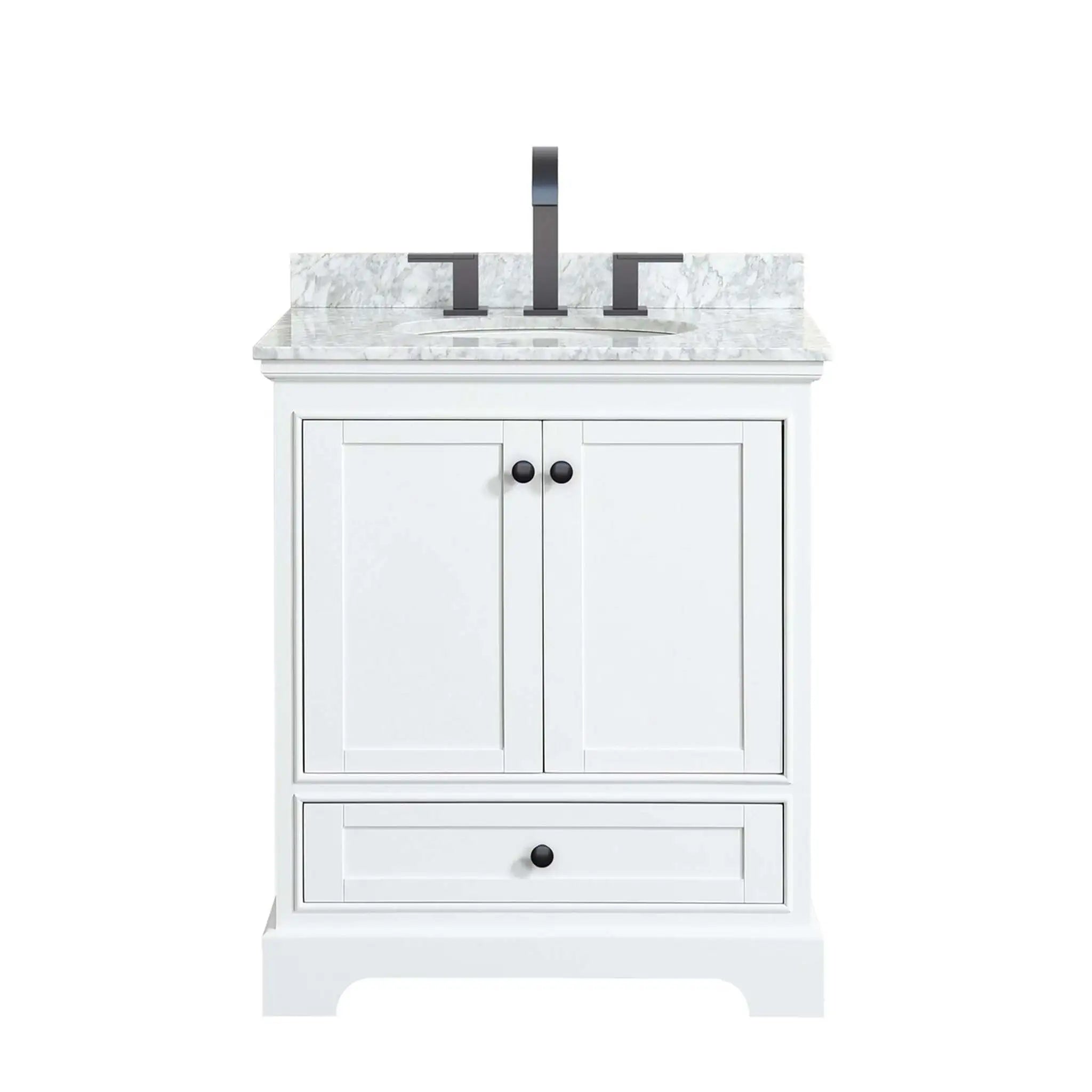30" Deborah Single Bathroom Vanity in White with Matte Black Trim by Wyndham