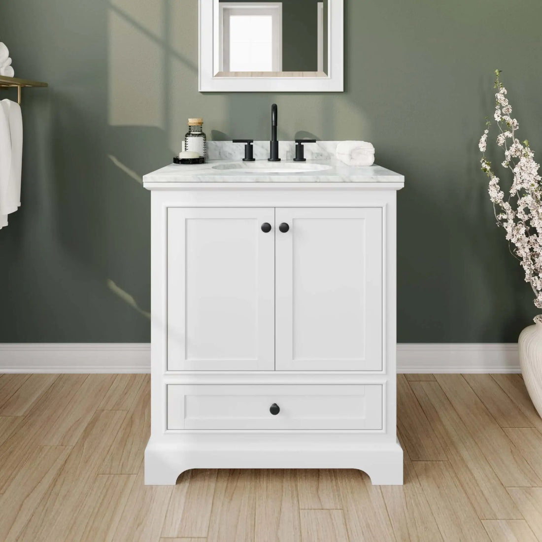 30" Deborah Single Bathroom Vanity in White with Matte Black Trim by Wyndham