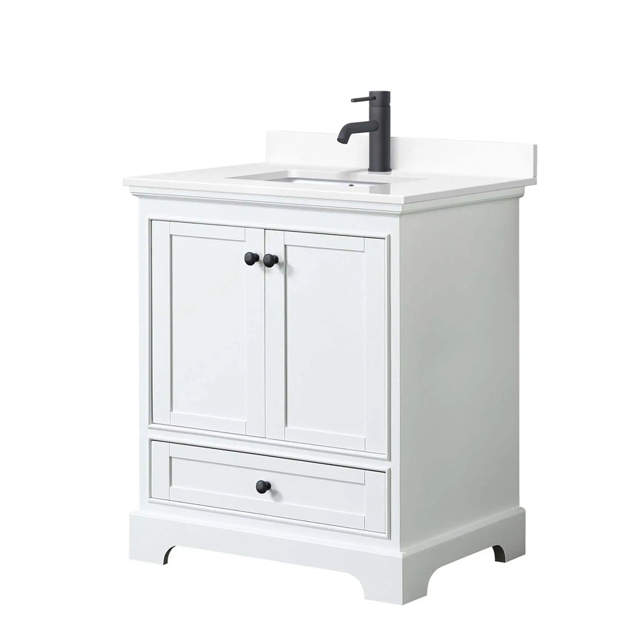 30" Deborah Single Bathroom Vanity in White with Matte Black Trim by Wyndham