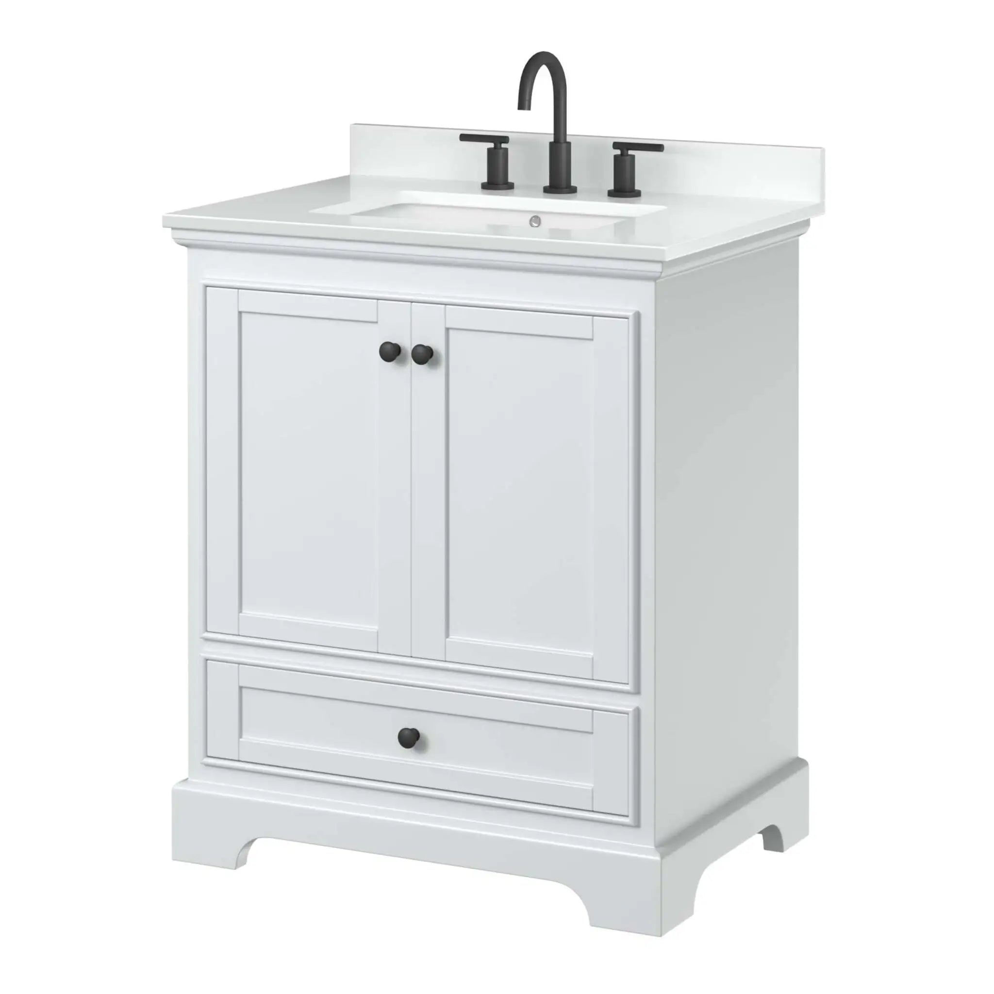 30" Deborah Single Bathroom Vanity in White with Matte Black Trim by Wyndham