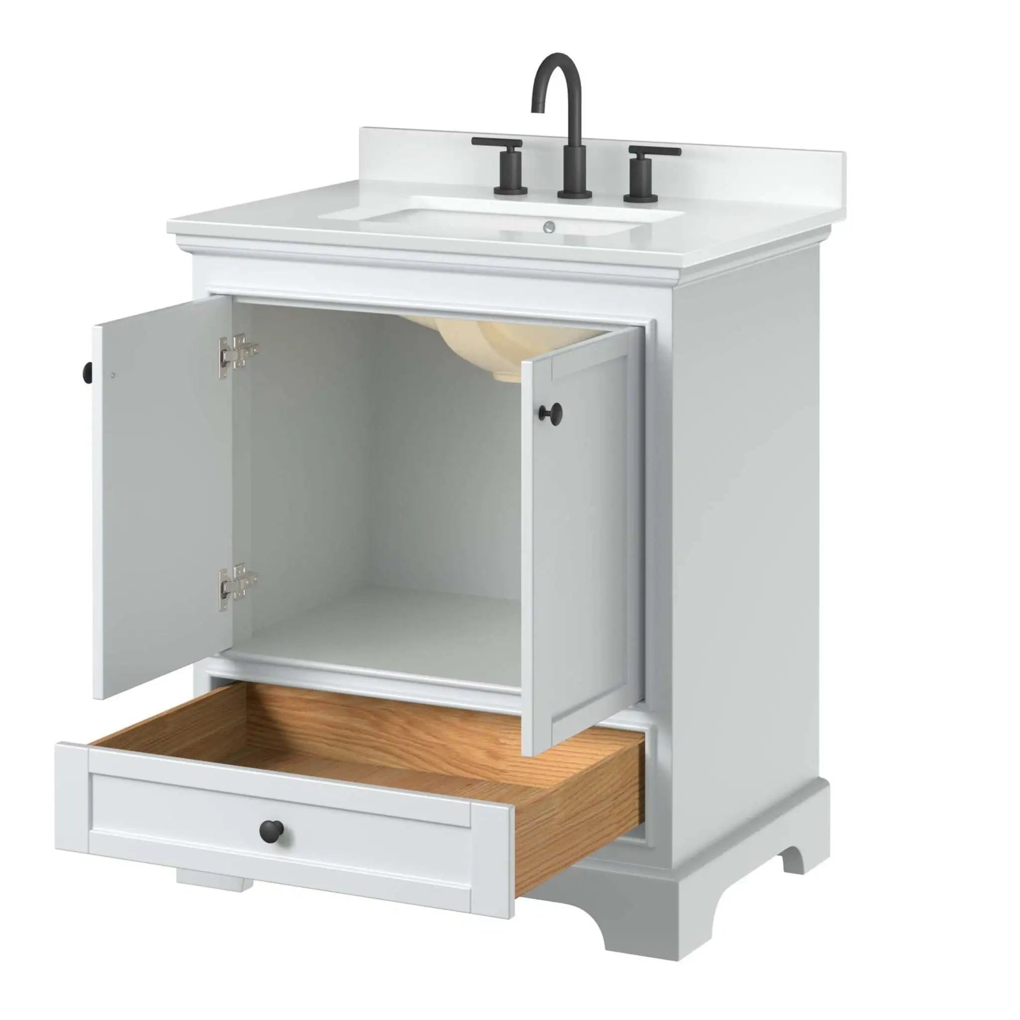 30" Deborah Single Bathroom Vanity in White with Matte Black Trim by Wyndham