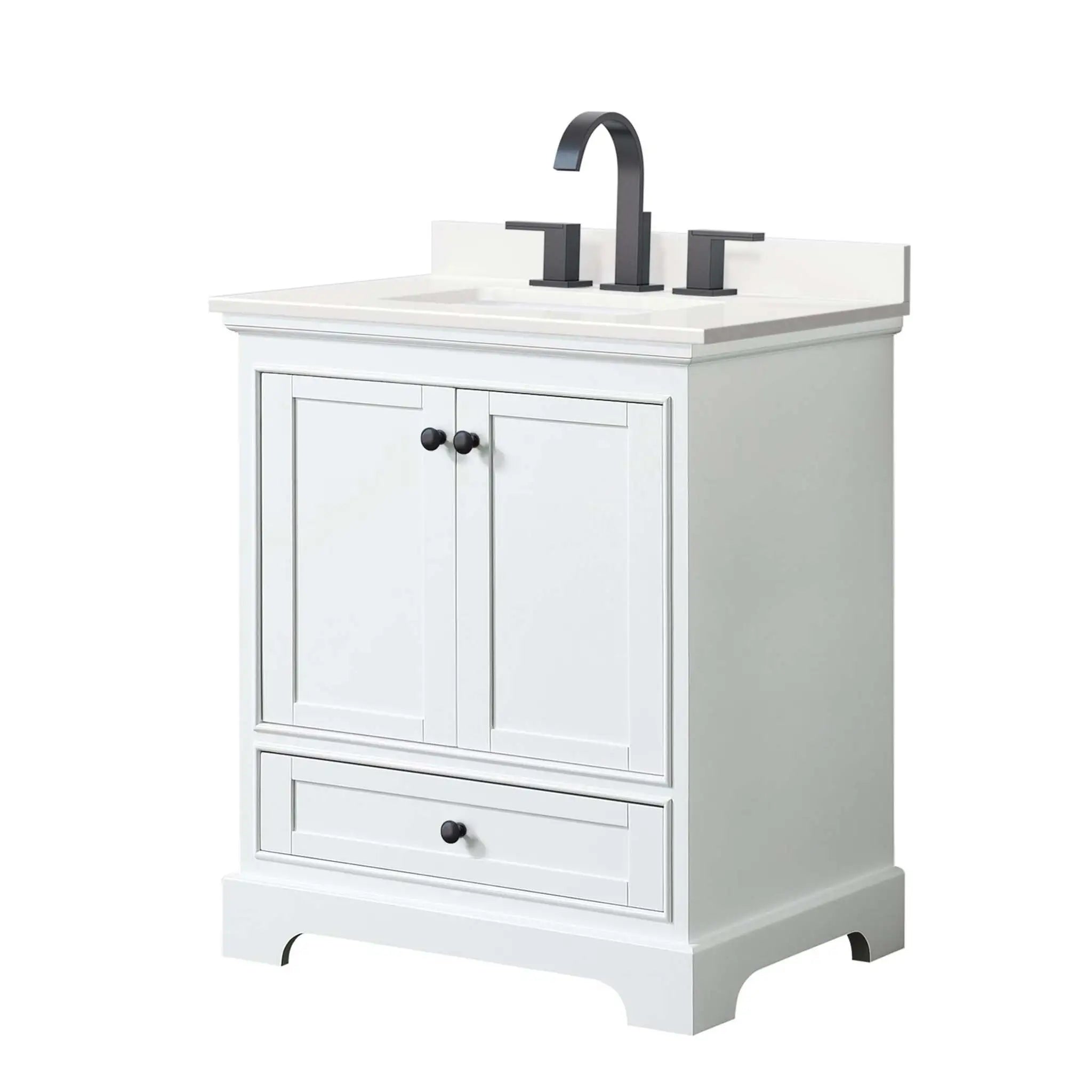 30" Deborah Single Bathroom Vanity in White with Matte Black Trim by Wyndham