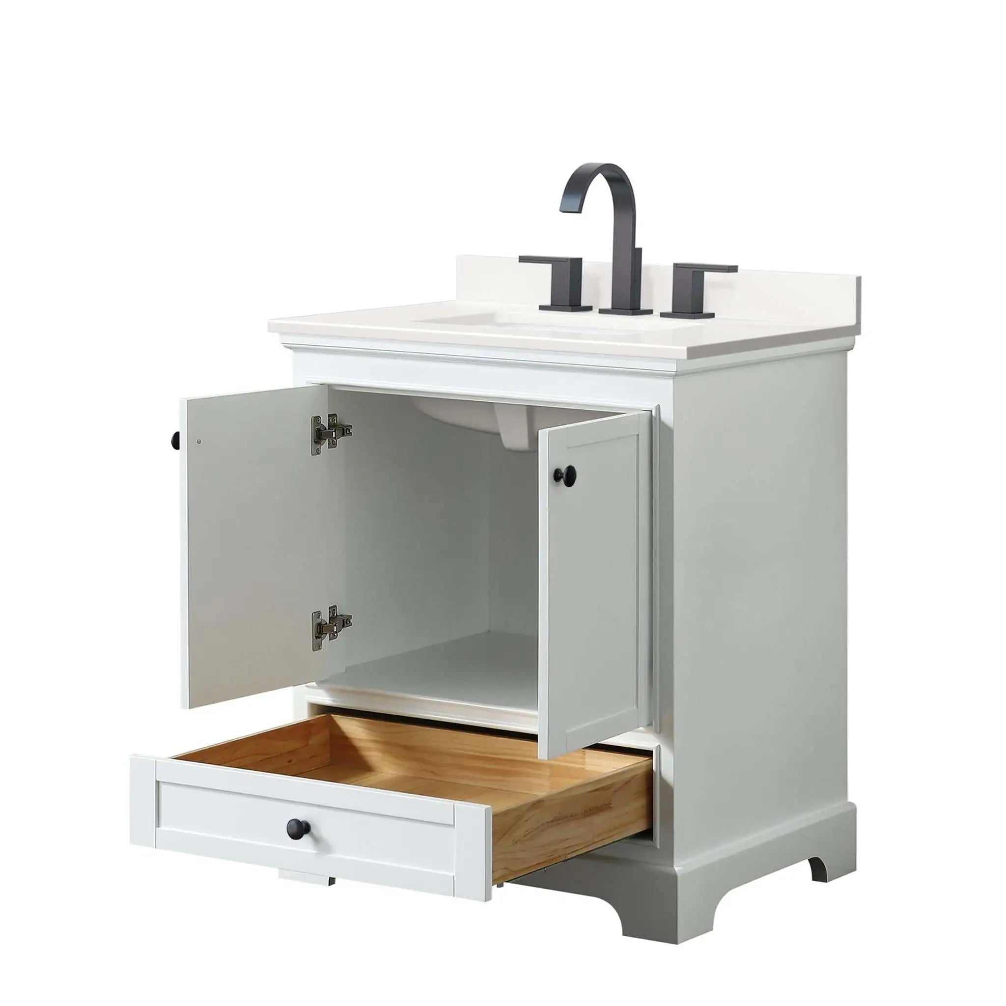 30" Deborah Single Bathroom Vanity in White with Matte Black Trim by Wyndham