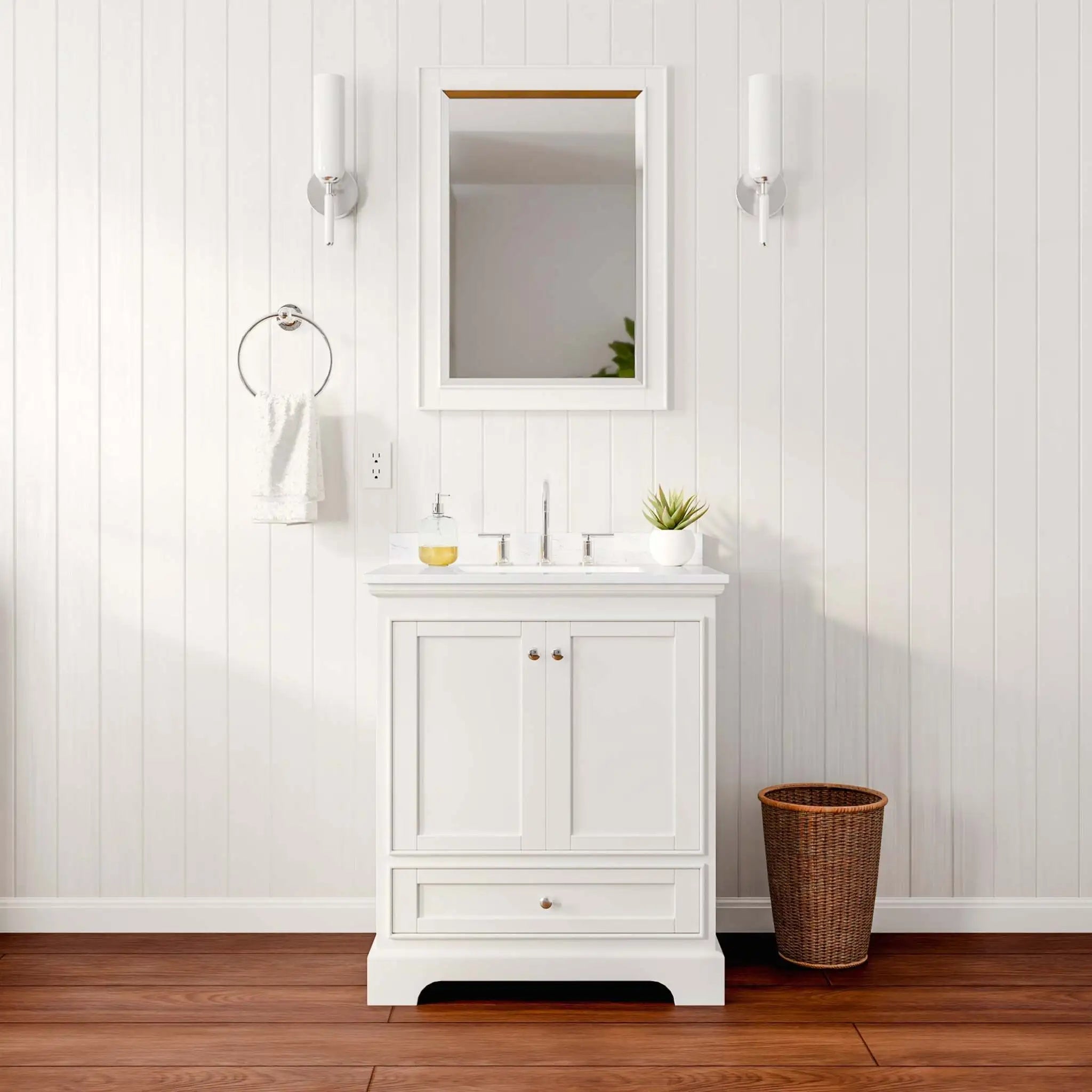 30" Deborah Single Bathroom Vanity in White with Polished Chrome Trim & 24" Mirror by Wyndham