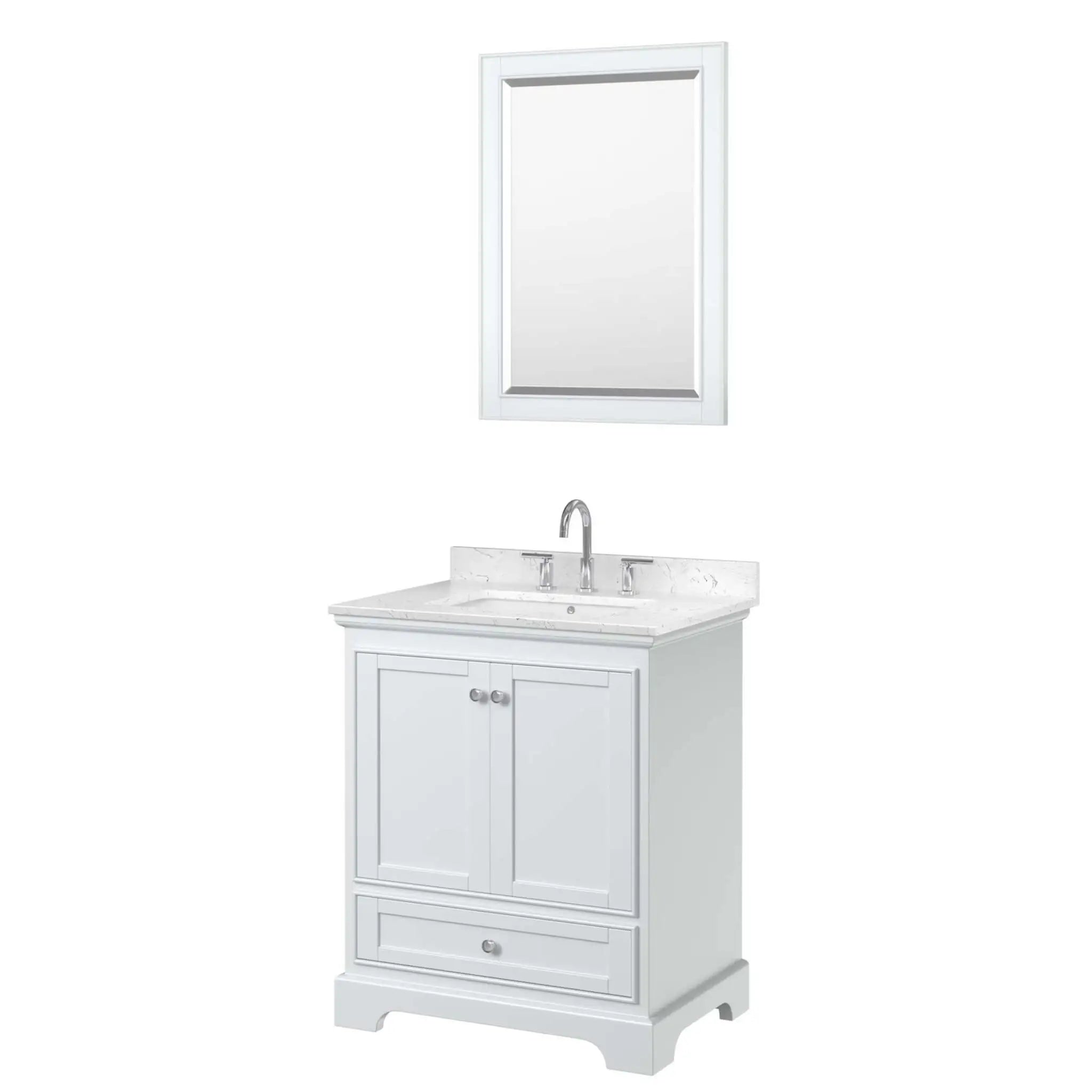 30" Deborah Single Bathroom Vanity in White with Polished Chrome Trim & 24" Mirror by Wyndham