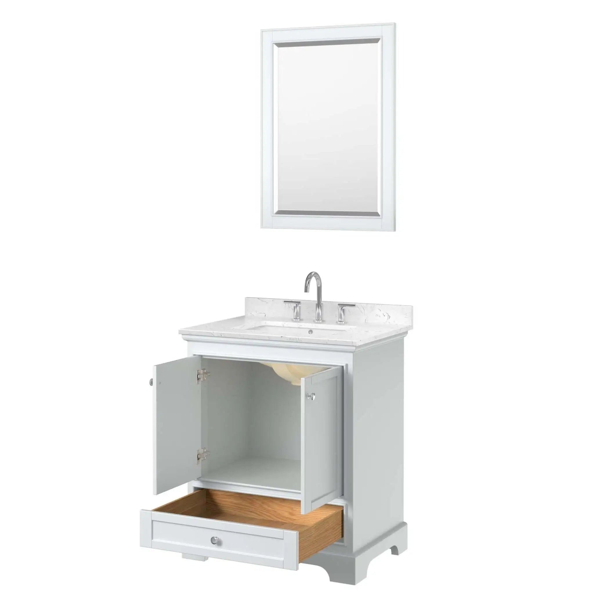 30" Deborah Single Bathroom Vanity in White with Polished Chrome Trim & 24" Mirror by Wyndham