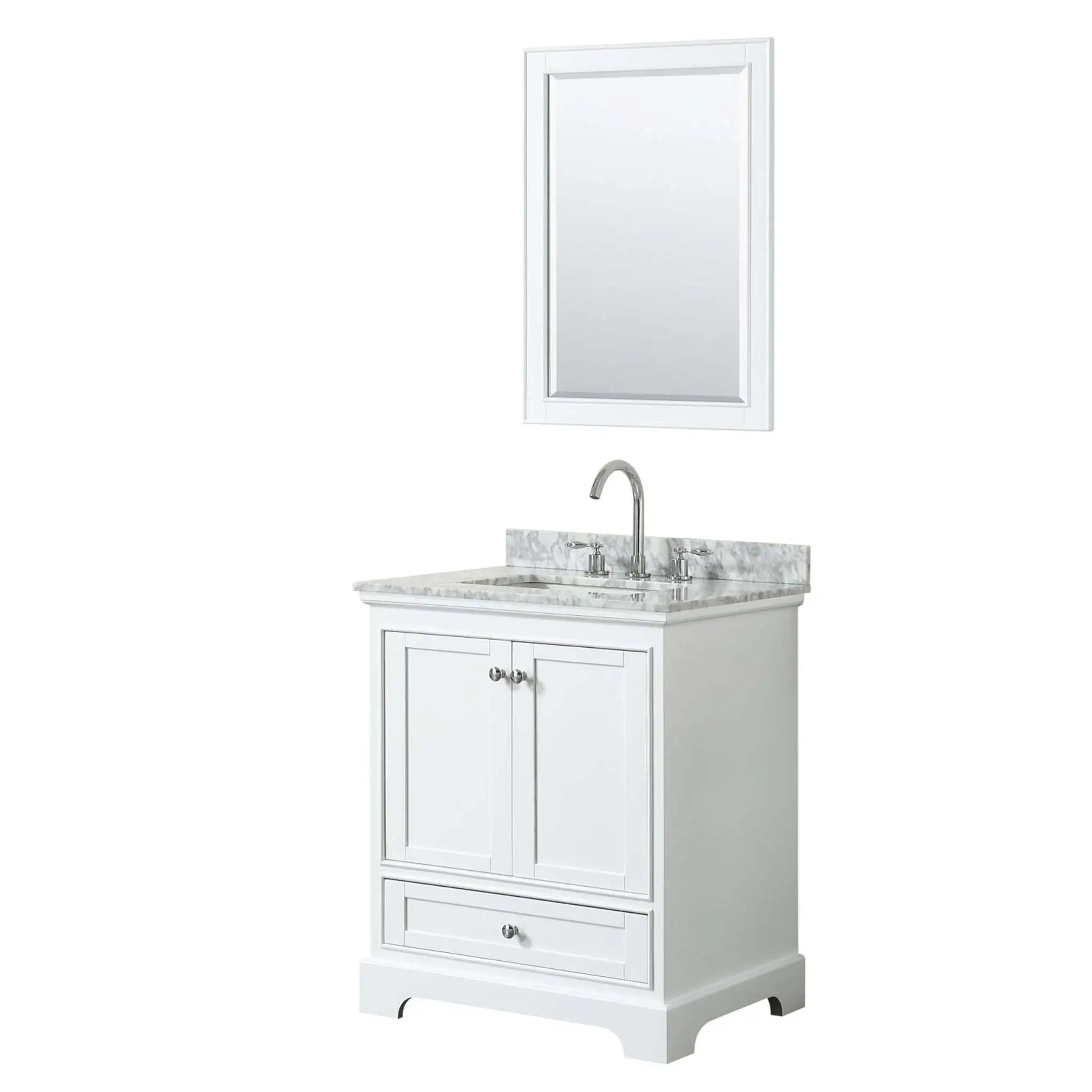 30" Deborah Single Bathroom Vanity in White with Polished Chrome Trim & 24" Mirror by Wyndham