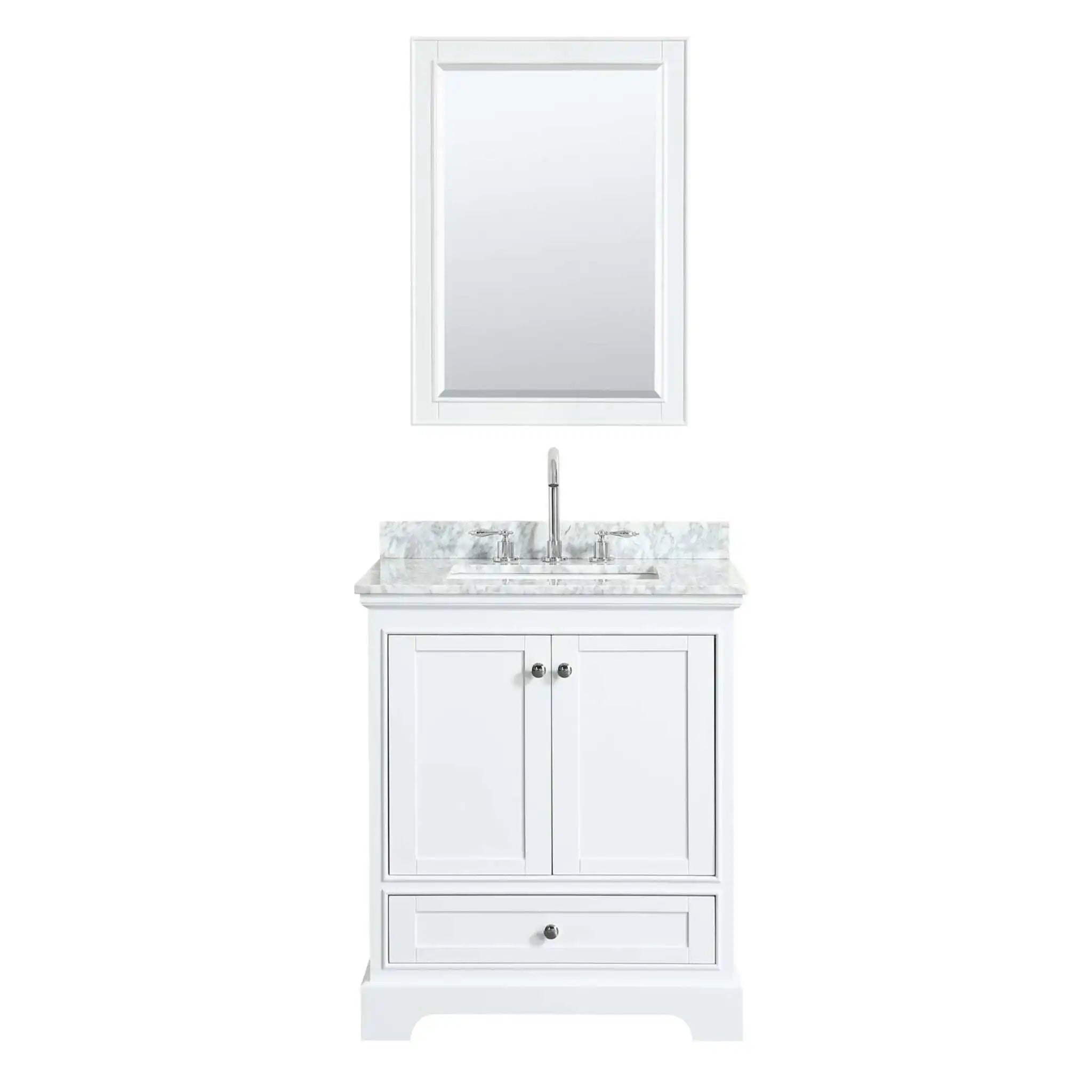 30" Deborah Single Bathroom Vanity in White with Polished Chrome Trim & 24" Mirror by Wyndham