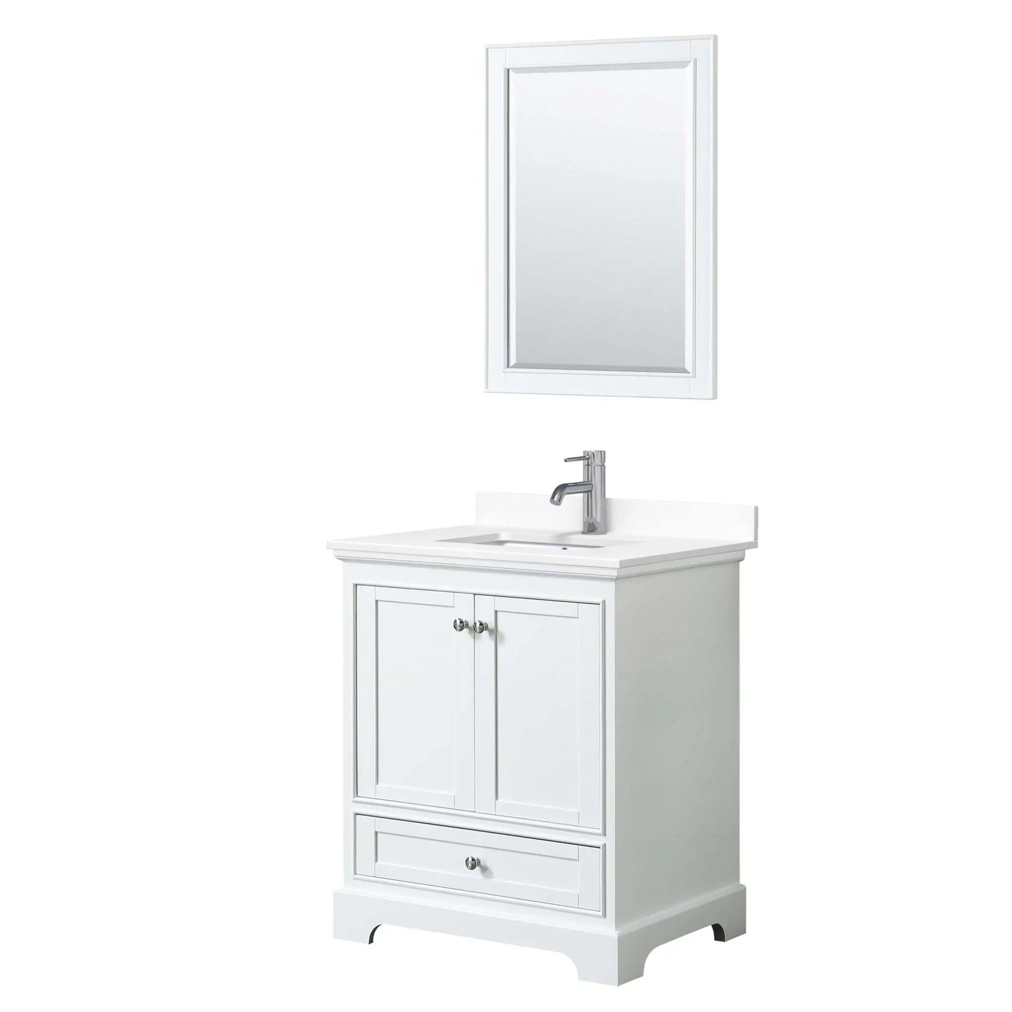 30" Deborah Single Bathroom Vanity in White with Polished Chrome Trim & 24" Mirror by Wyndham