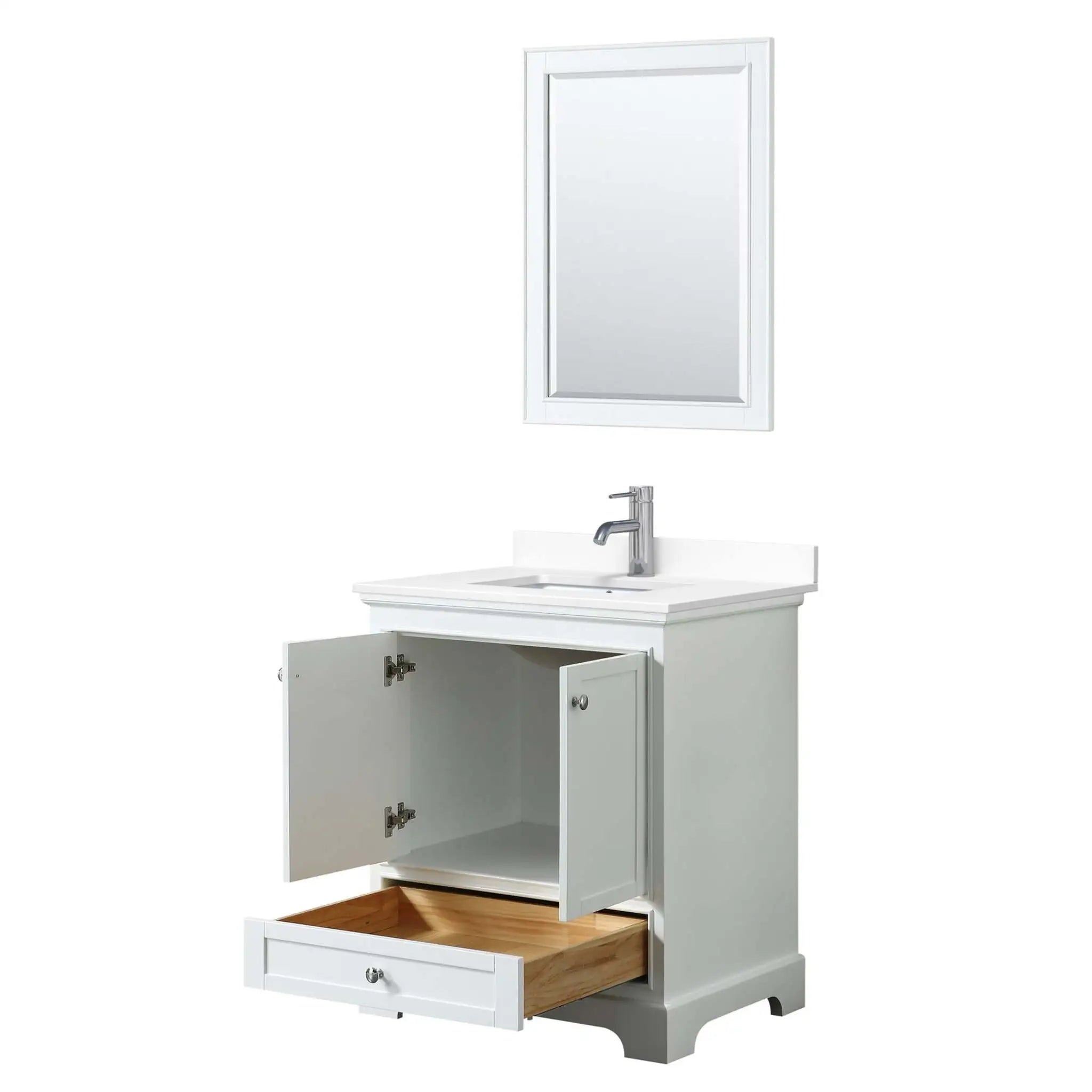 30" Deborah Single Bathroom Vanity in White with Polished Chrome Trim & 24" Mirror by Wyndham