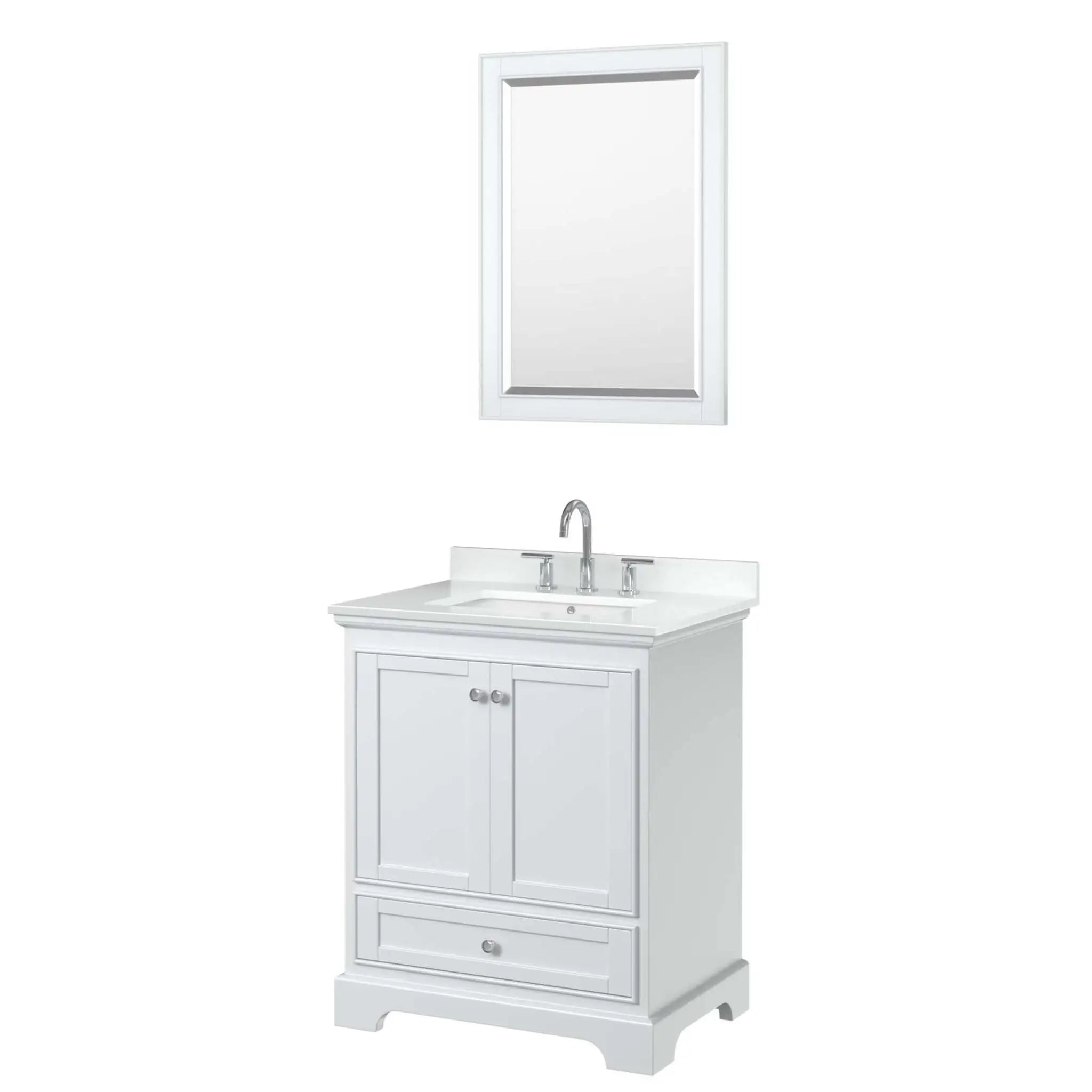 30" Deborah Single Bathroom Vanity in White with Polished Chrome Trim & 24" Mirror by Wyndham