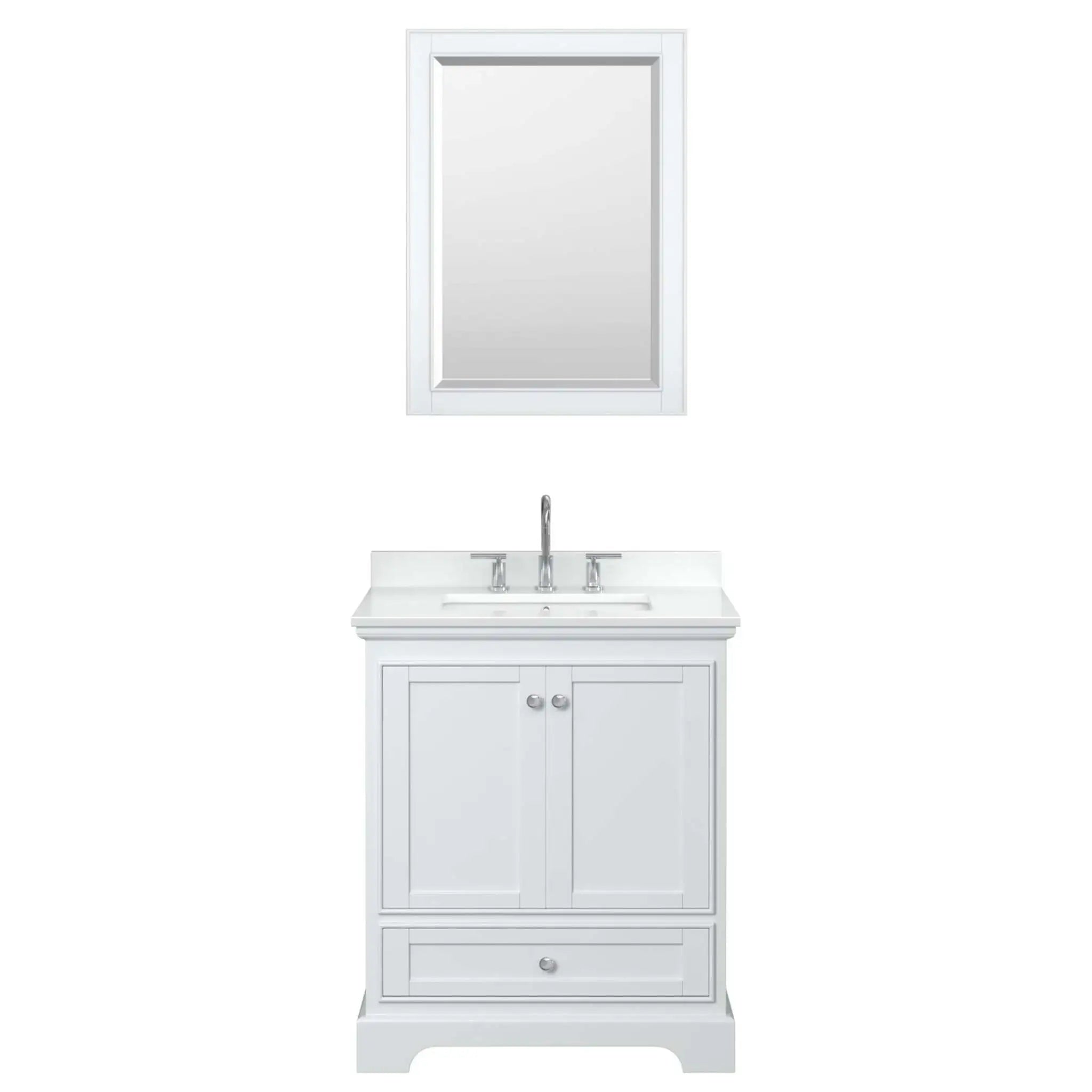 30" Deborah Single Bathroom Vanity in White with Polished Chrome Trim & 24" Mirror by Wyndham