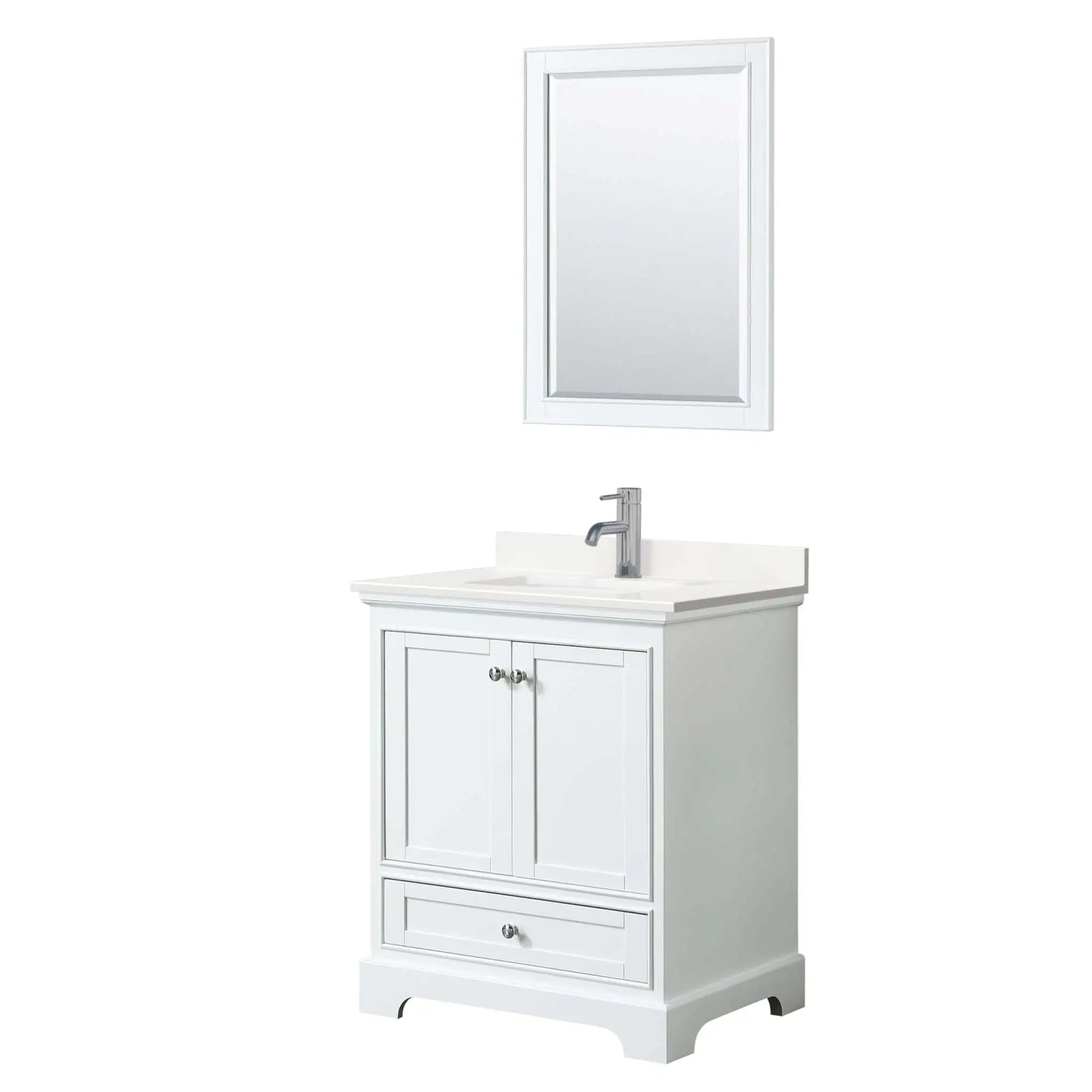 30" Deborah Single Bathroom Vanity in White with Polished Chrome Trim & 24" Mirror by Wyndham