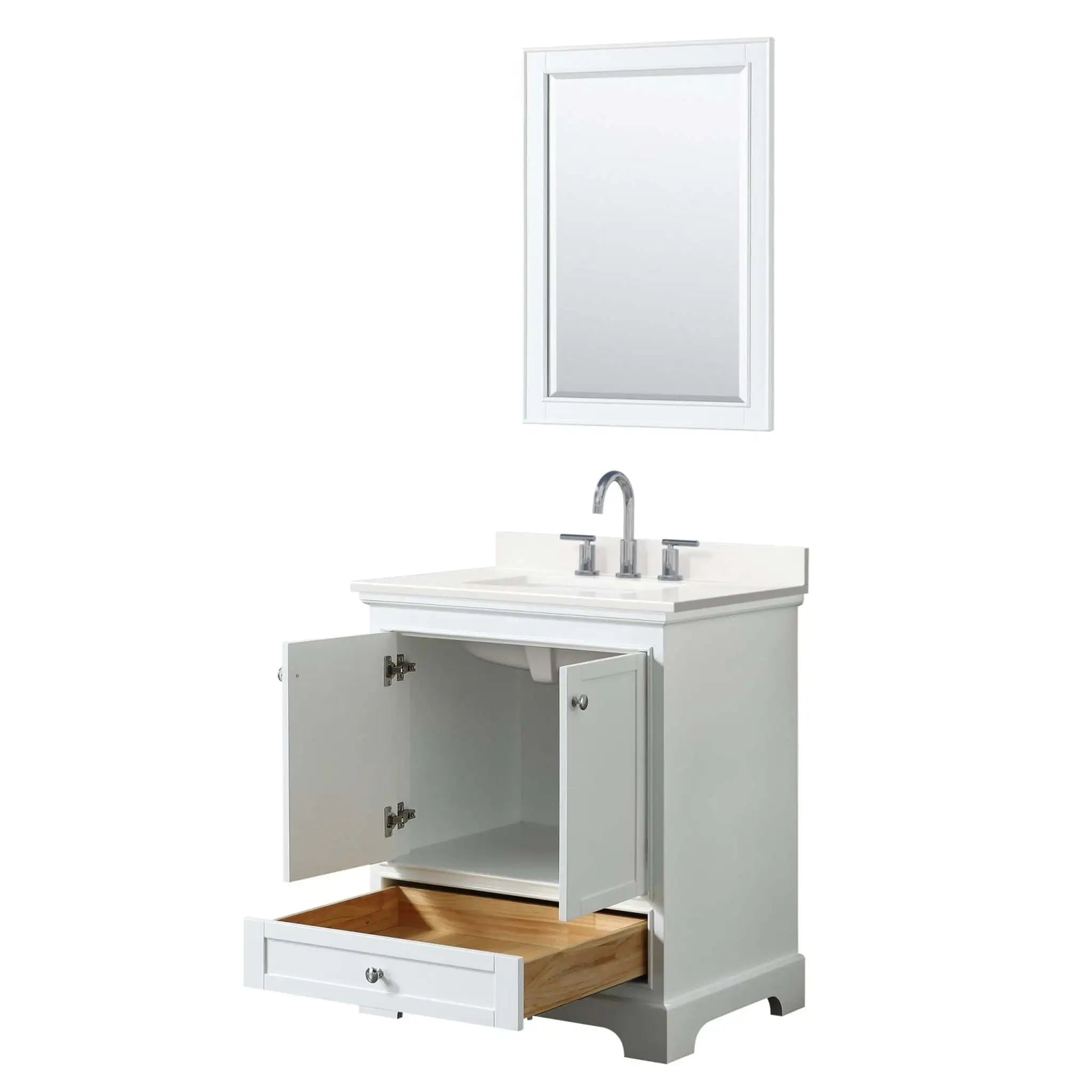 30" Deborah Single Bathroom Vanity in White with Polished Chrome Trim & 24" Mirror by Wyndham