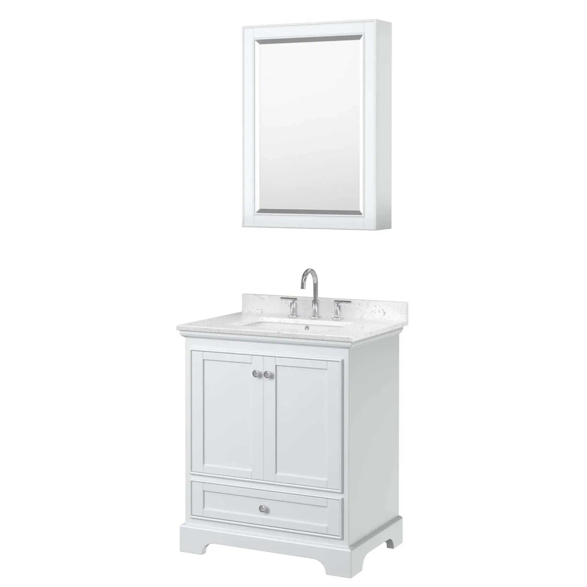 30" Deborah Single Bathroom Vanity in White with Polished Chrome Trim & Medicine Cabinet by Wyndham