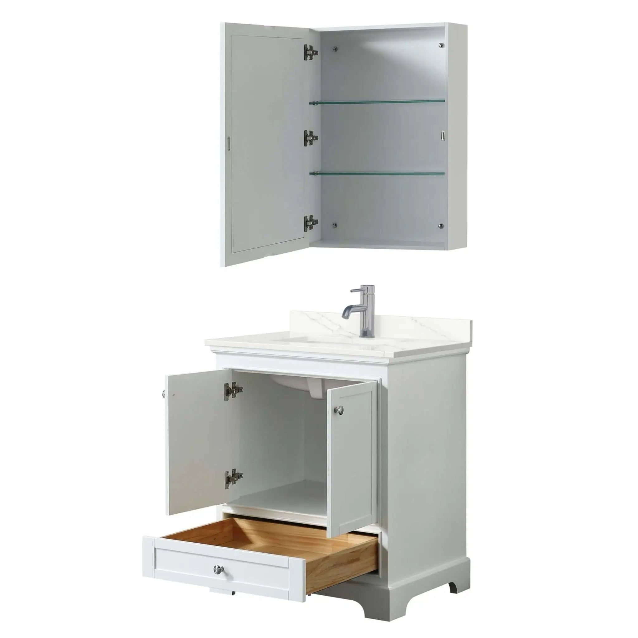 30" Deborah Single Bathroom Vanity in White with Polished Chrome Trim & Medicine Cabinet by Wyndham